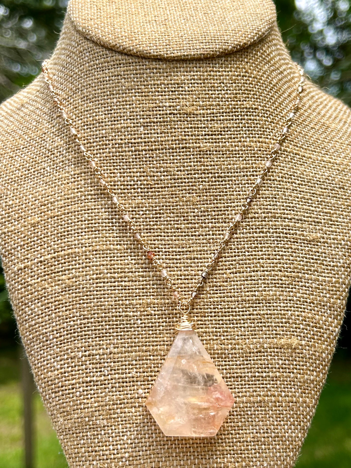Brazilian Quartz & Copper Inclusion Quartz 14k Gold Fill Chain Link Gemstone Wire Wrapped Necklace