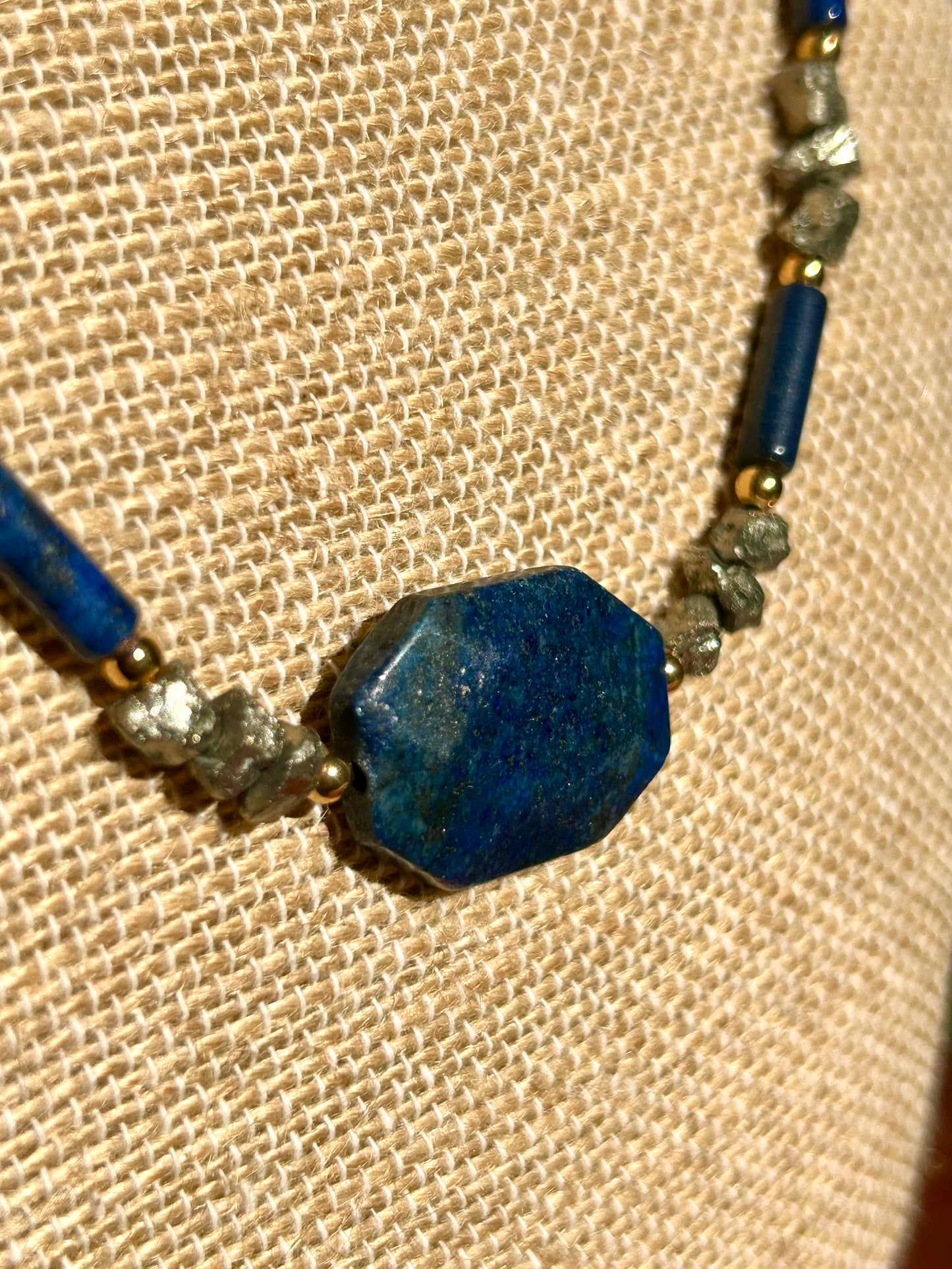 Lapis Lazuli & Pyrite with Gold Accents Beaded Necklace