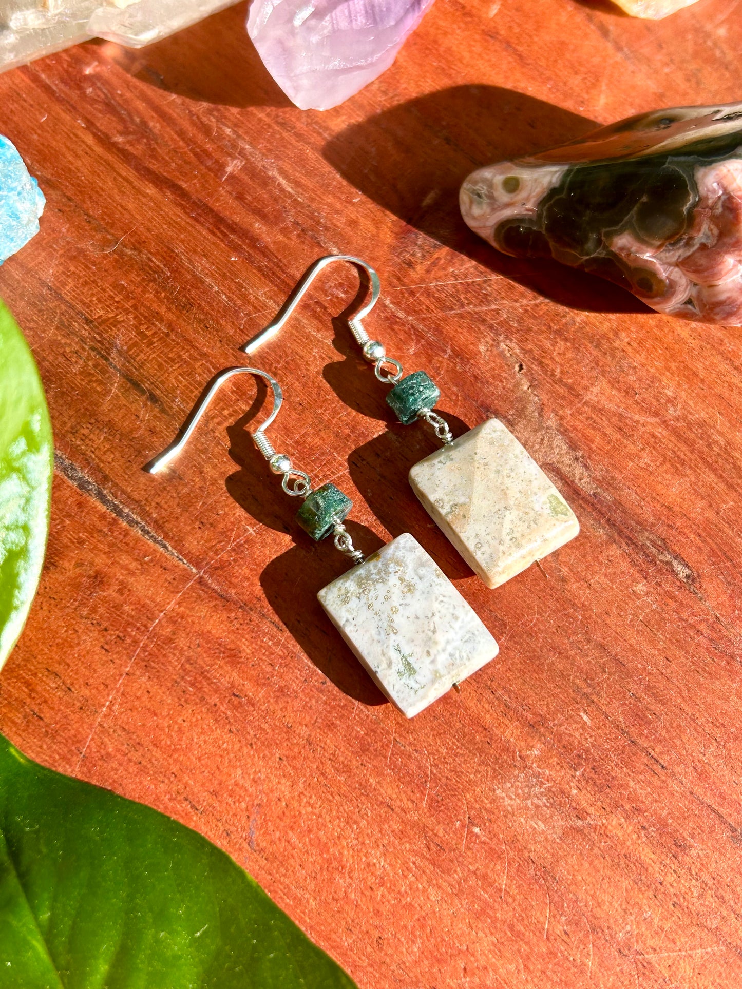 Ocean Jasper & Fancy Jasper Gemstone Sterling Silver Dangly Earrings