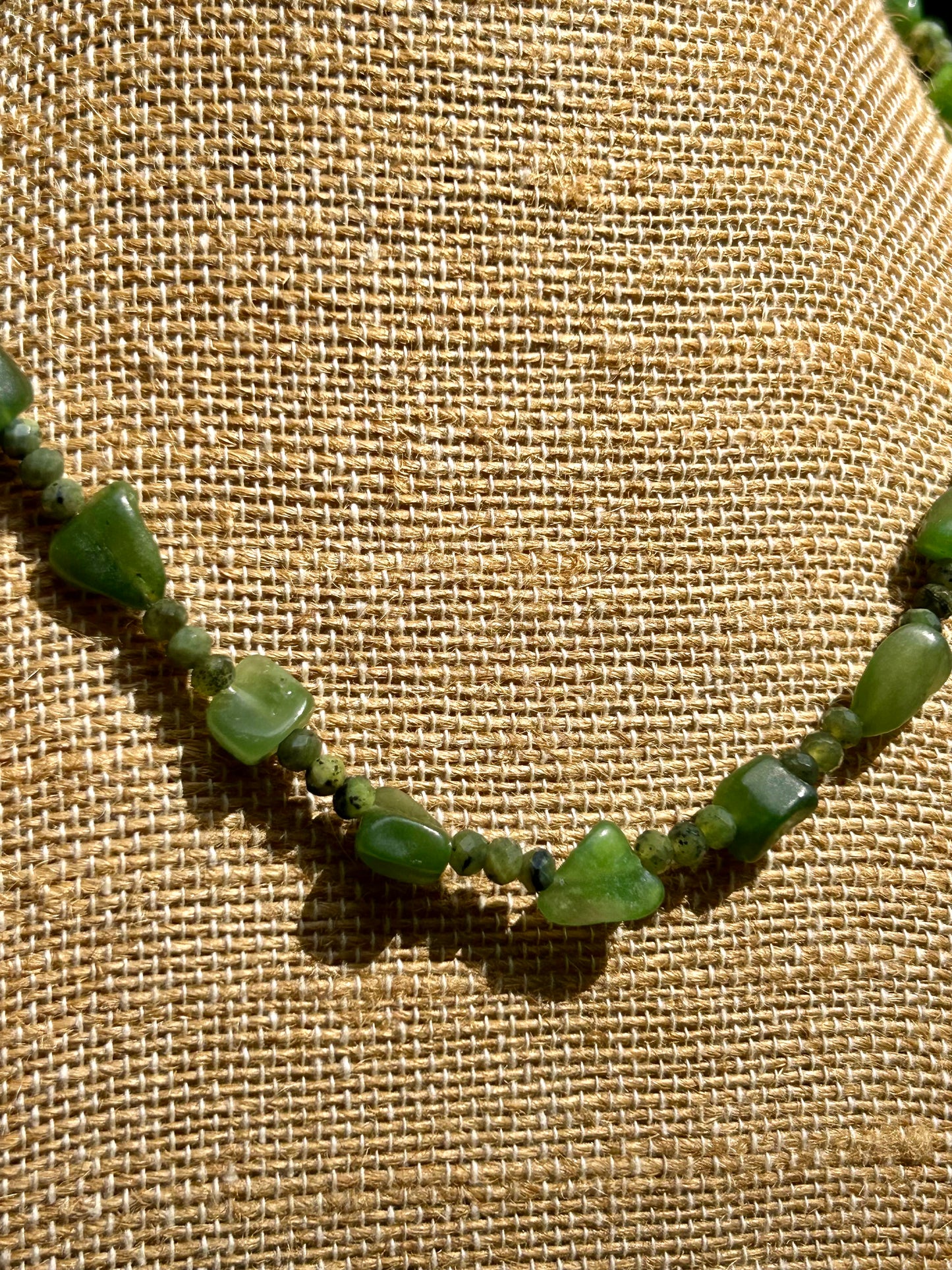 Nephrite Jade Gemstone Beaded Choker Style Necklace Sterling Silver