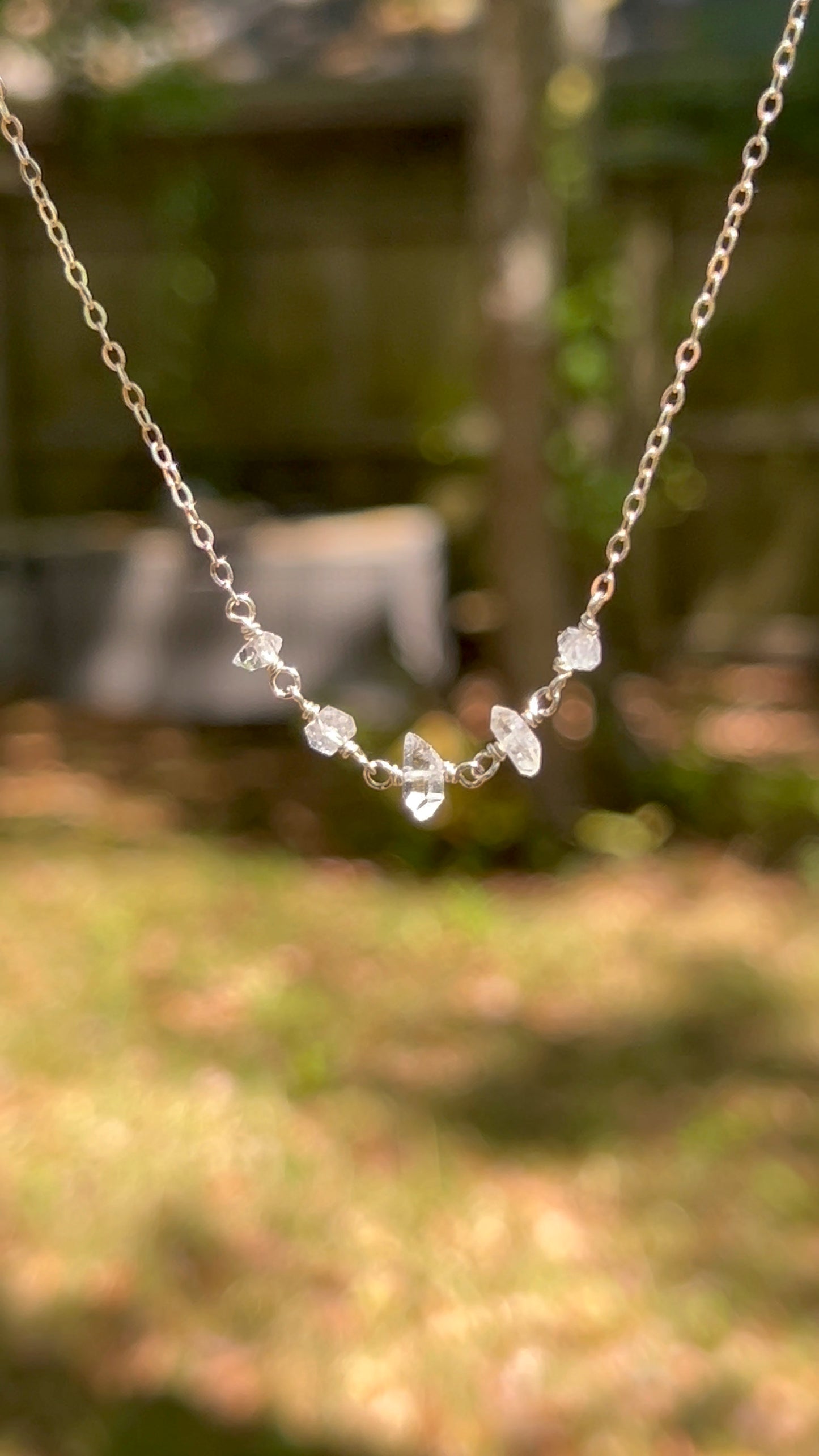 Herkimer Diamond Gemstone Sterling Silver Simple Chain Necklace