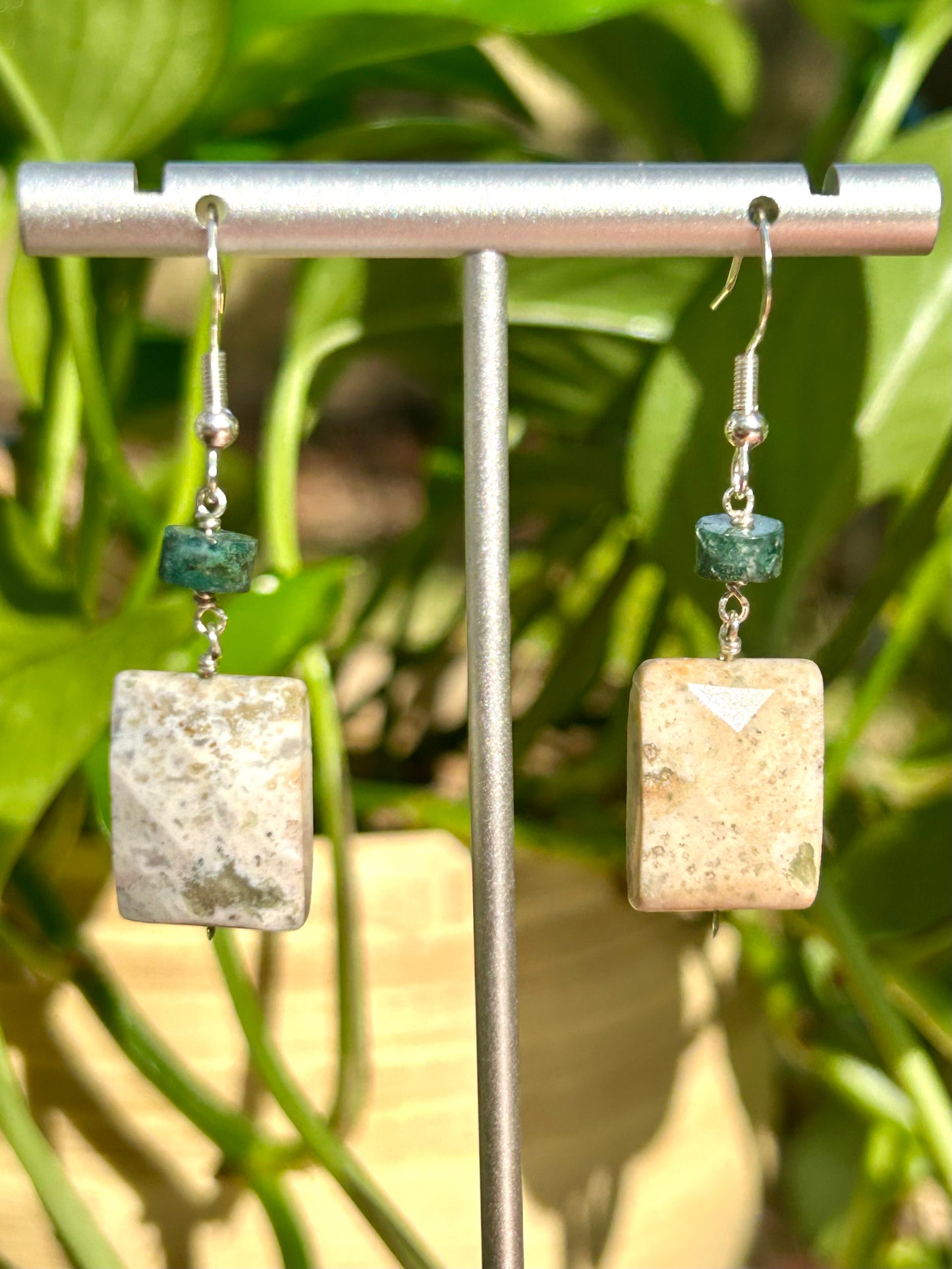 Ocean Jasper & Fancy Jasper Gemstone Sterling Silver Dangly Earrings