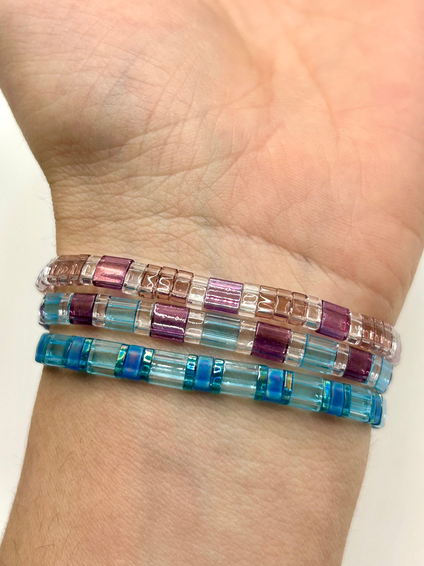 Moonwater Tila Glass Bead Elastic Bracelet Collection