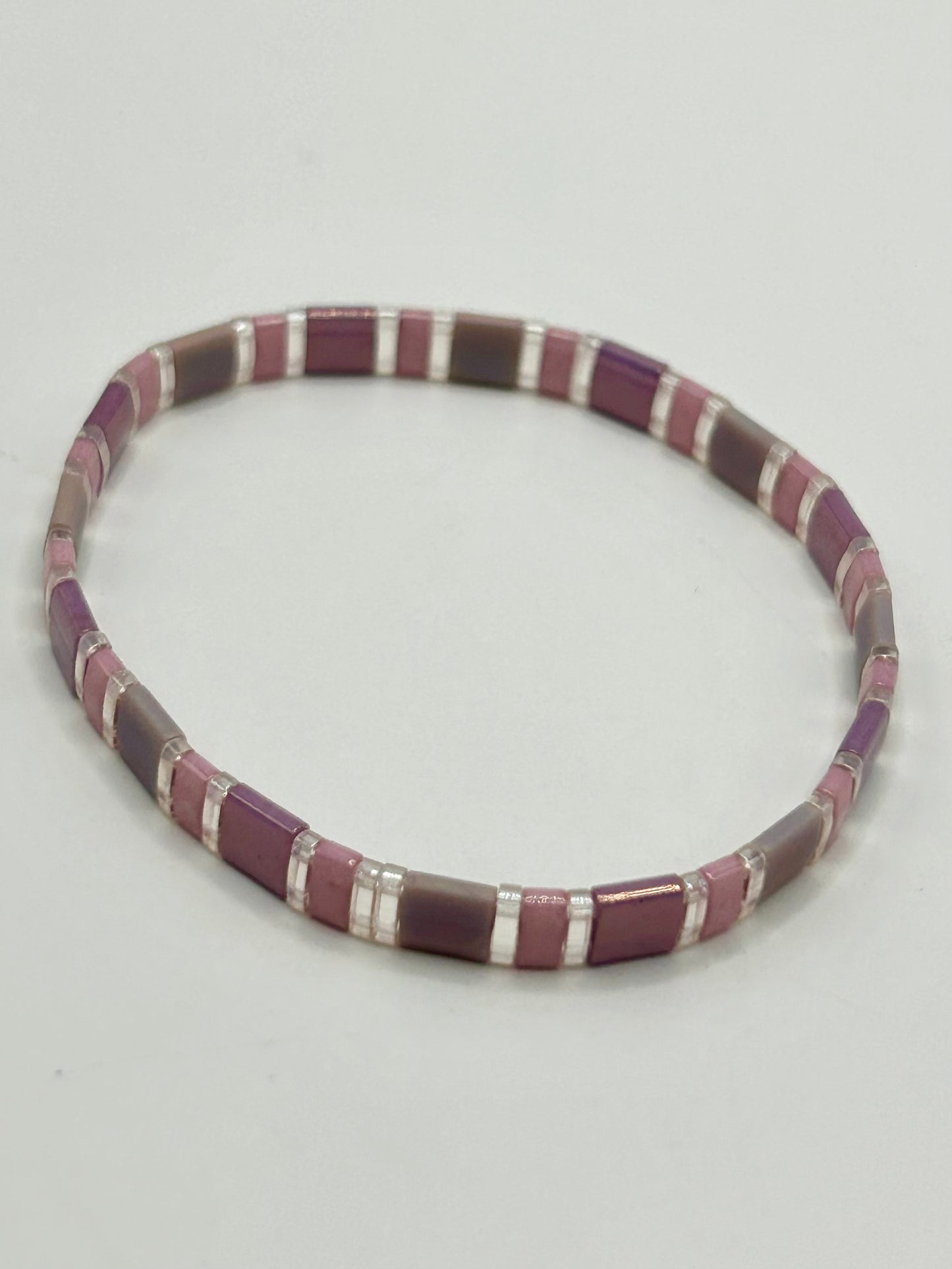 Raspberry Bloom Tila Glass Bead Elastic Bracelet Collection