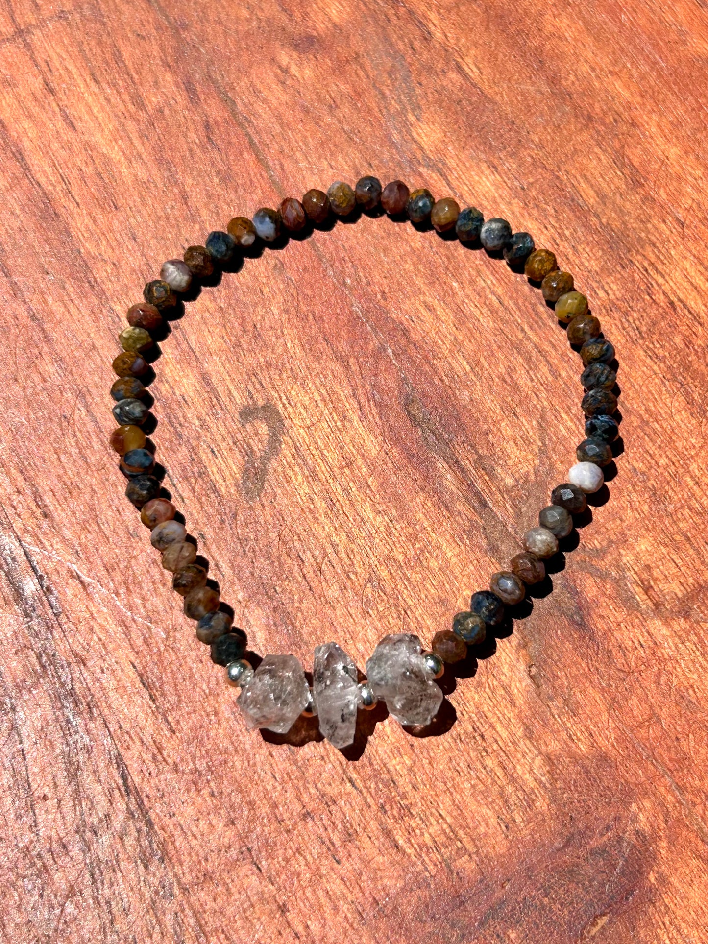 Genuine Herkimer Diamond Gemstone Beaded Bracelet with 925 Sterling Silver Spacer Beads (Iolite/Pietersite/Alalite/Topaz/Rhodonite)