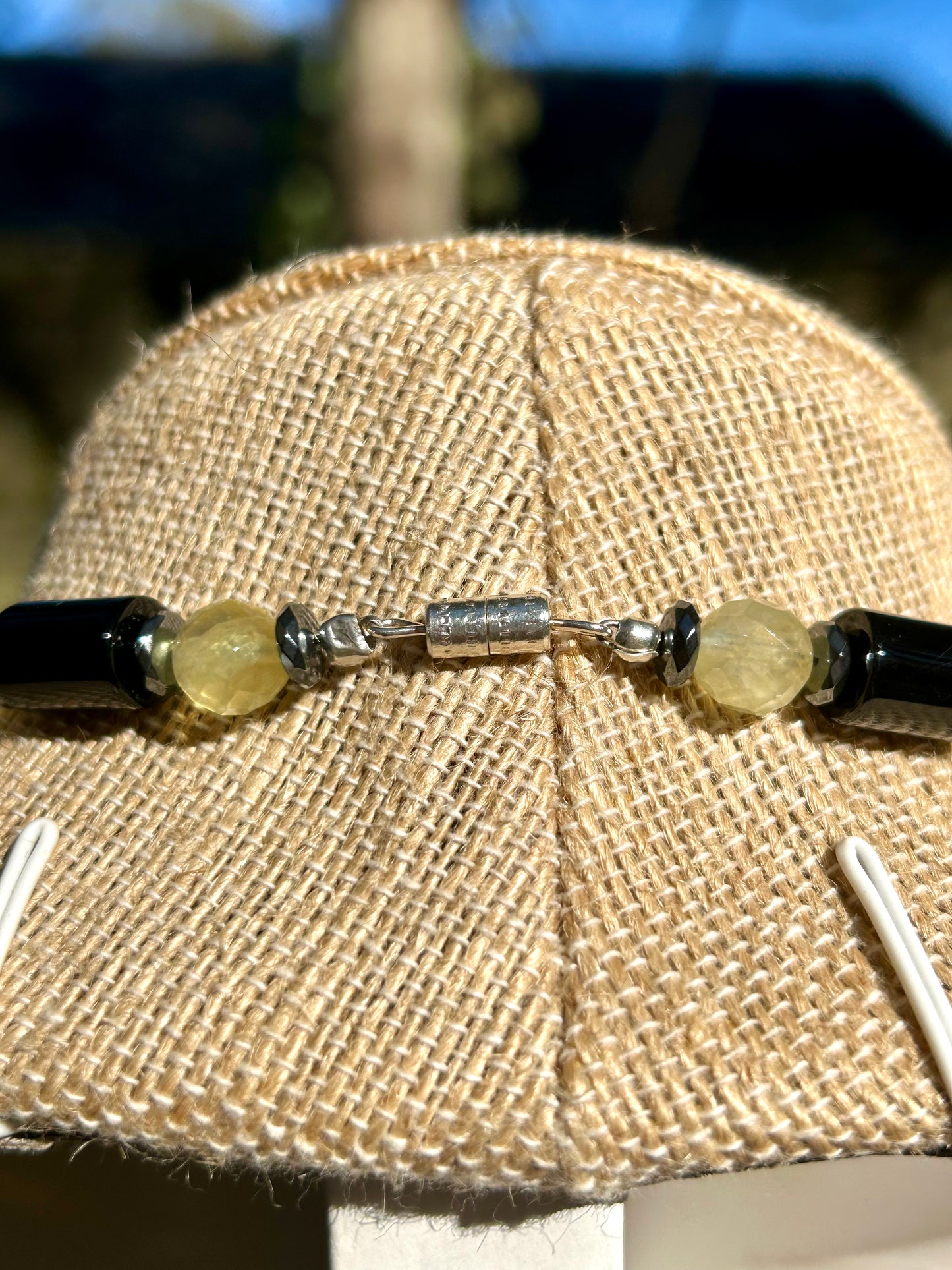 Black Onyx & Prehnite Beaded Necklace