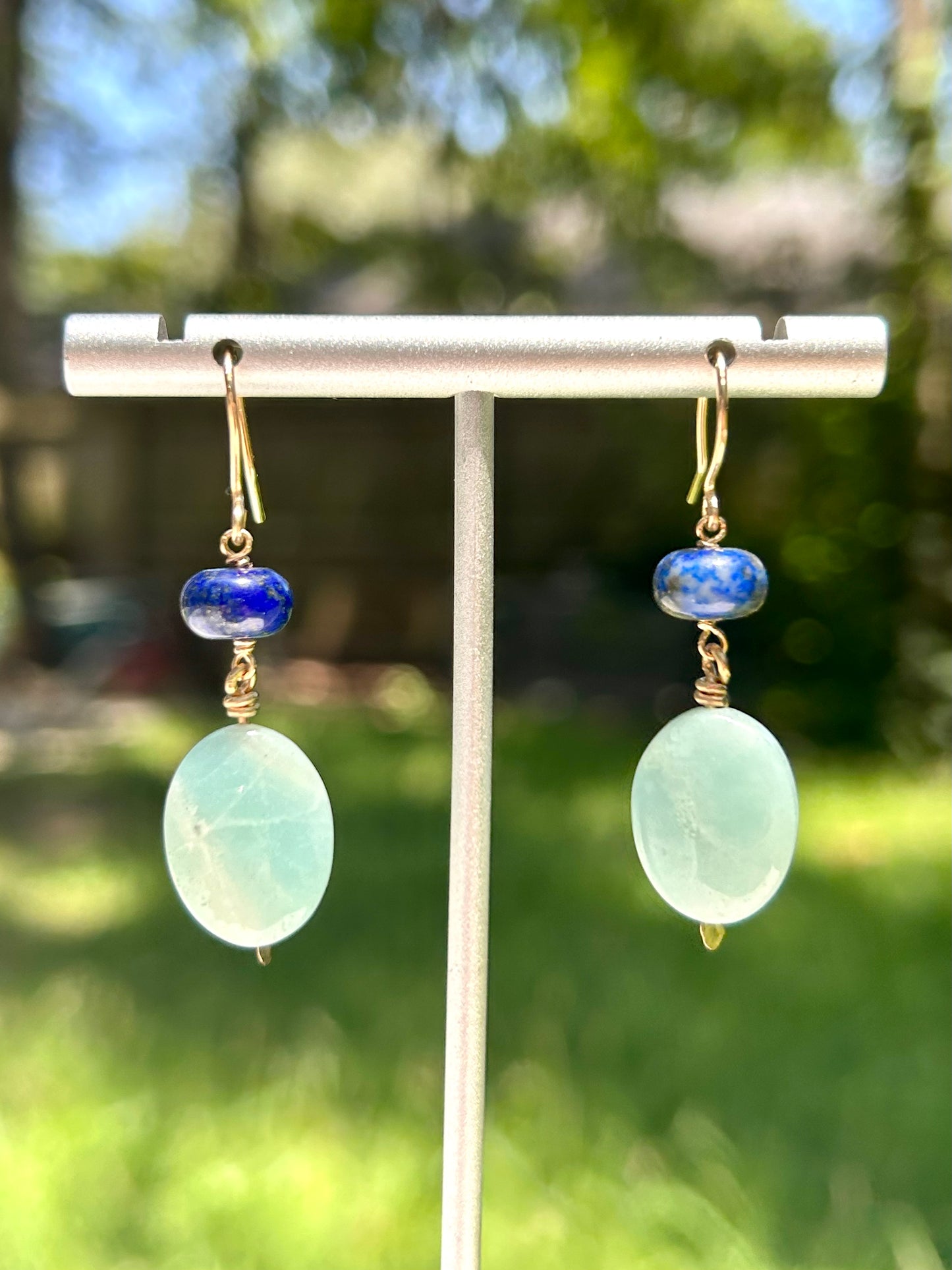 Amazonite & Lapis Lazuli Gemstone 14k Gold Filled Dangly Earrings
