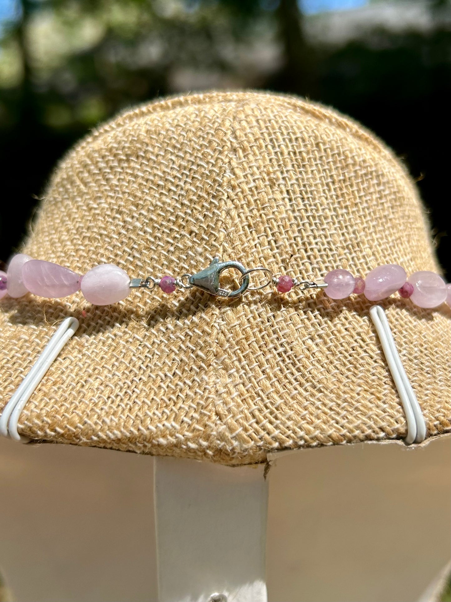 Kunzite & Ruby Gemstone Beaded Choker Style Necklace