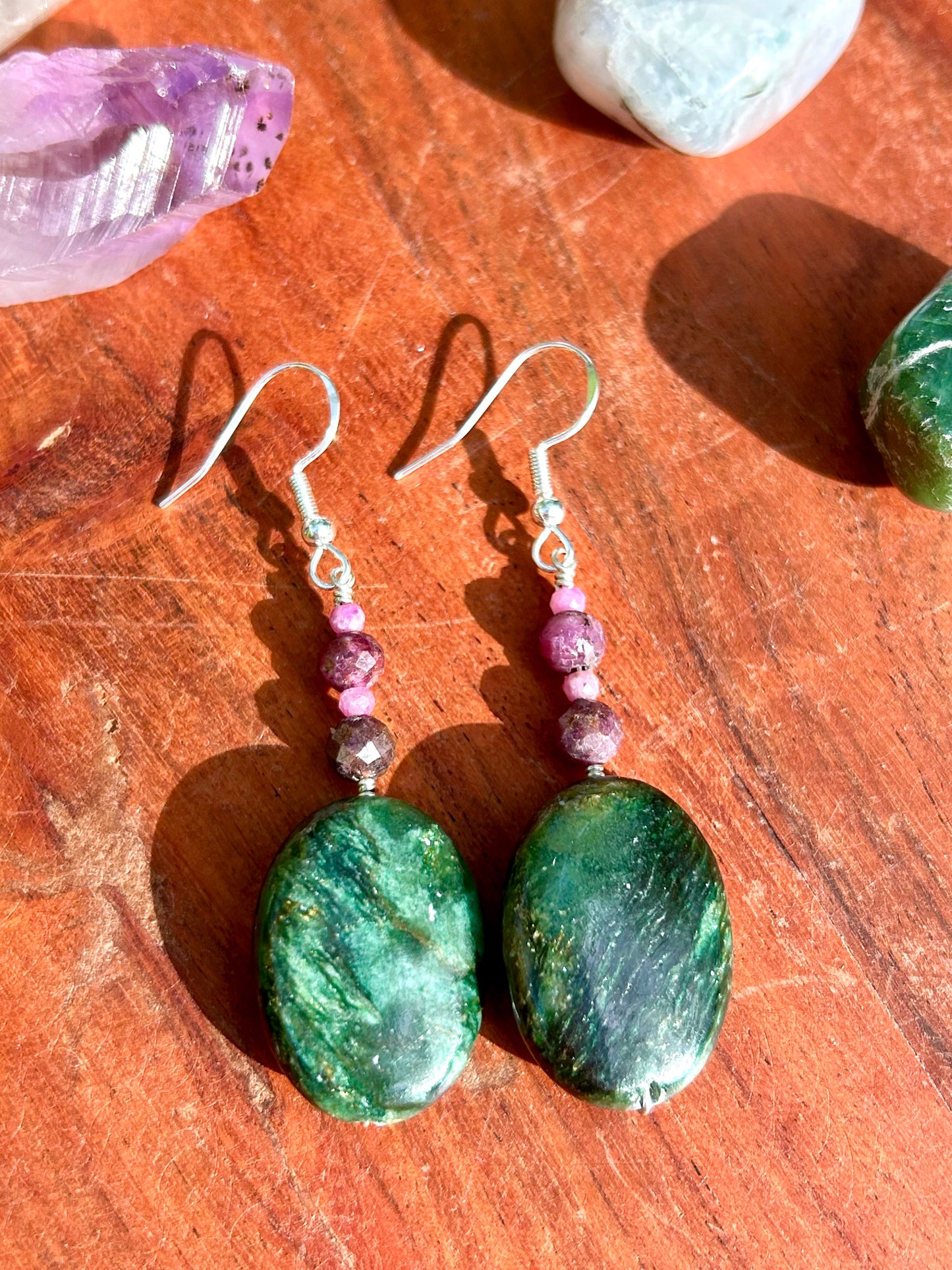 Maw-Sit-Sit & Ruby Gemstone Sterling Silver Dangly Earrings