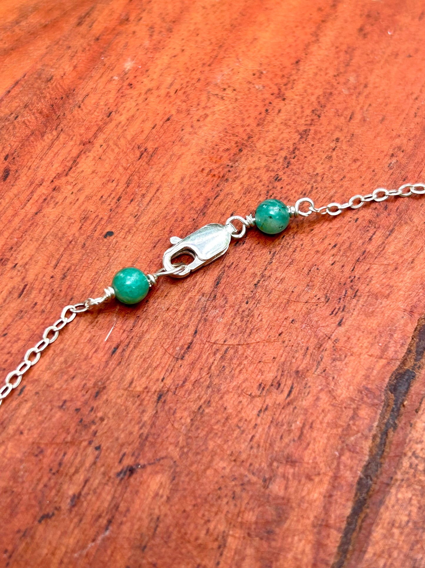 Shark Tooth Fossil with Amazonite Gemstone Sterling Silver Satellite Chain Wire Wrapped Lariat Necklace