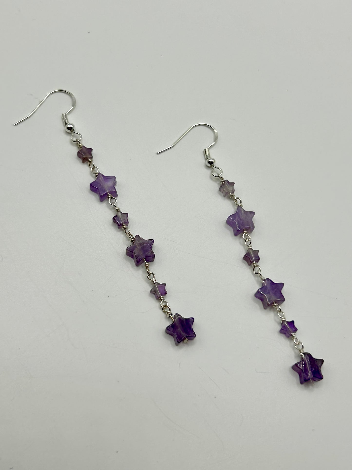 Amethyst Stars Gemstone Sterling Silver Dangly Earrings