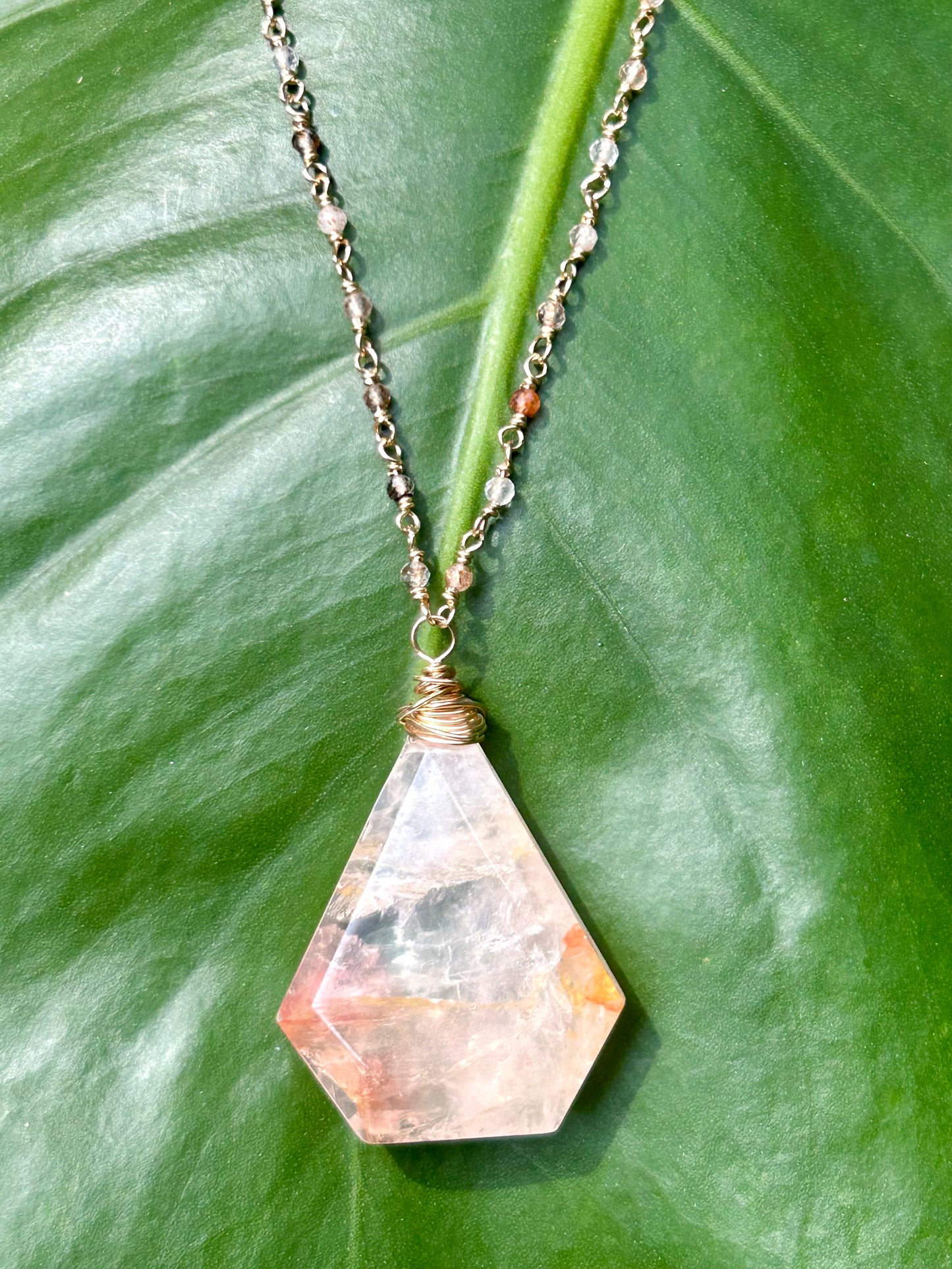 Brazilian Quartz & Copper Inclusion Quartz 14k Gold Fill Chain Link Gemstone Wire Wrapped Necklace