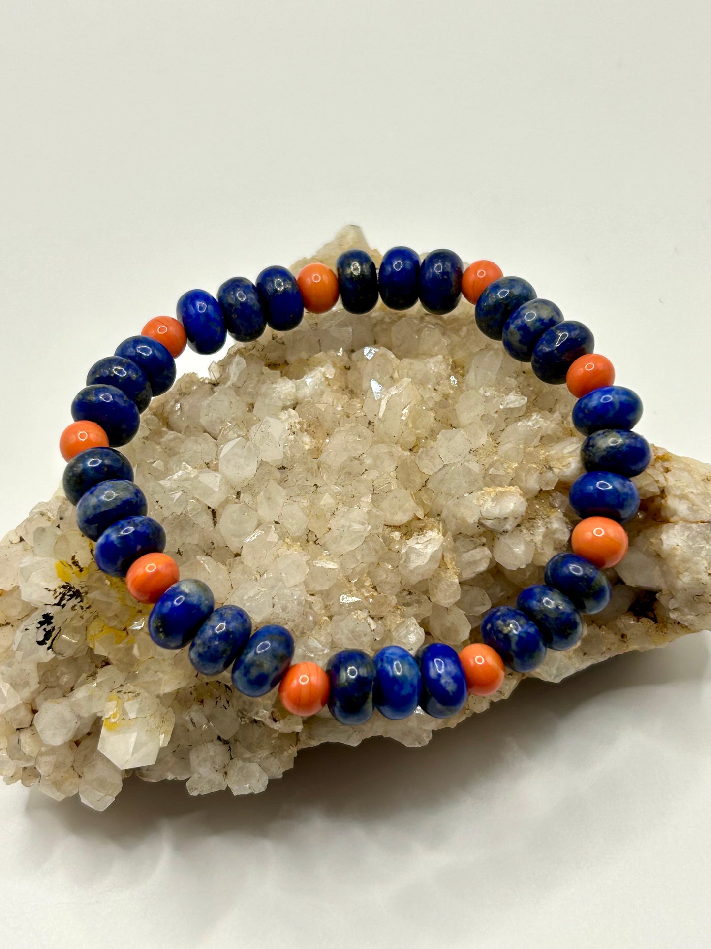 Lapis Lazuli & Coral Gemstone Bracelet