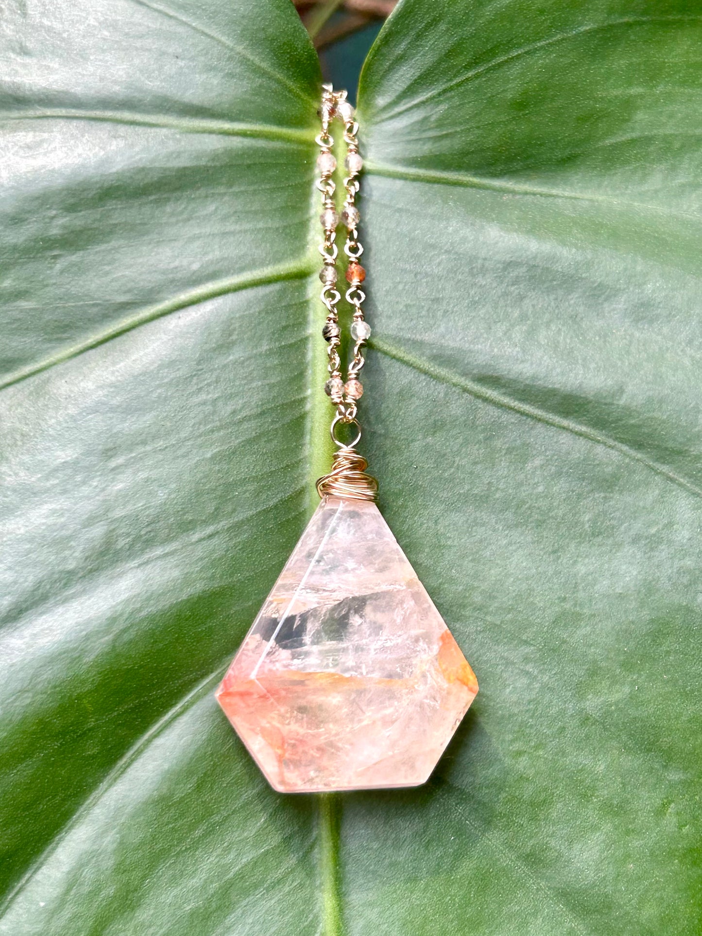 Brazilian Quartz & Copper Inclusion Quartz 14k Gold Fill Chain Link Gemstone Wire Wrapped Necklace