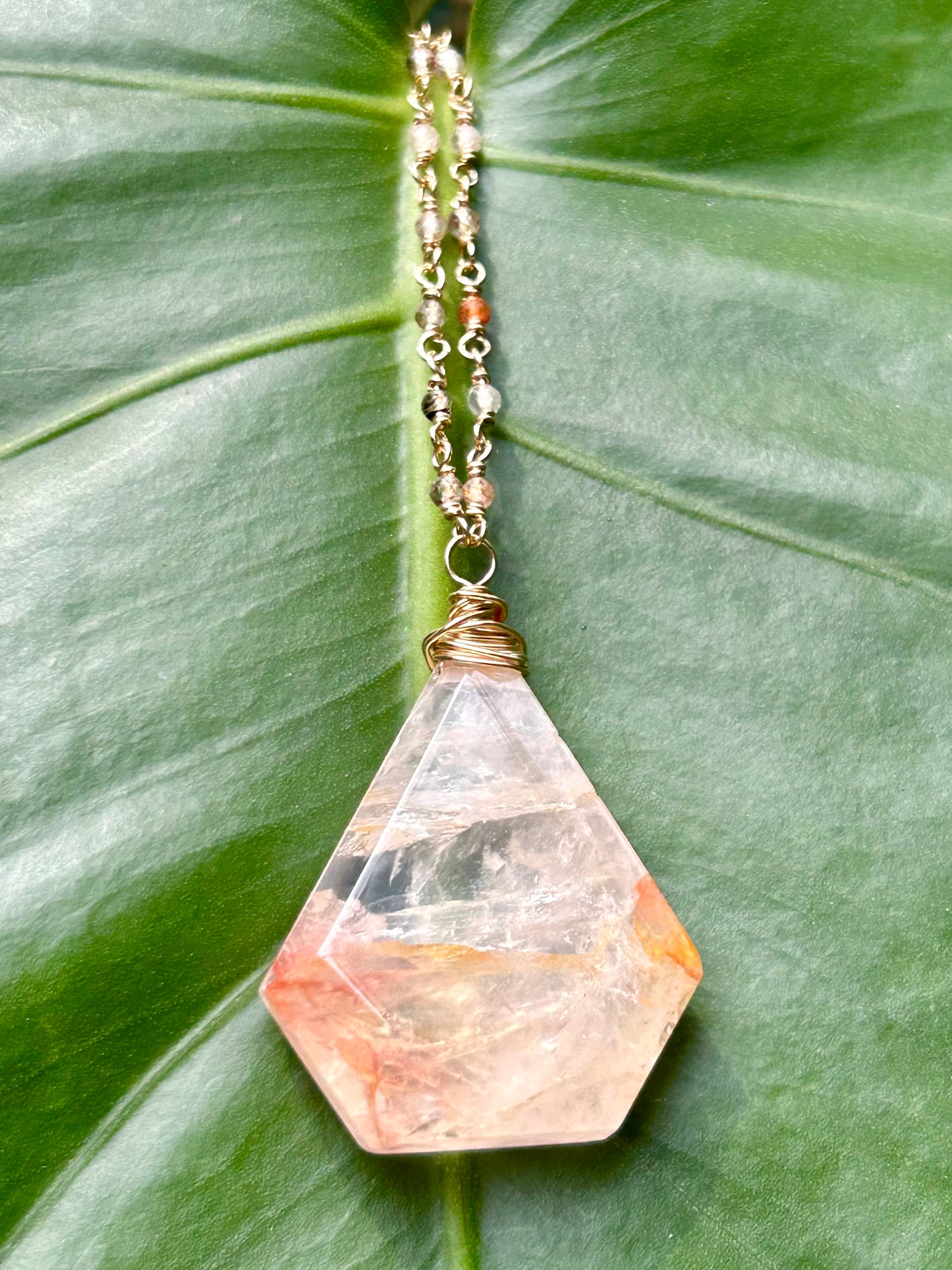 Brazilian Quartz & Copper Inclusion Quartz 14k Gold Fill Chain Link Gemstone Wire Wrapped Necklace