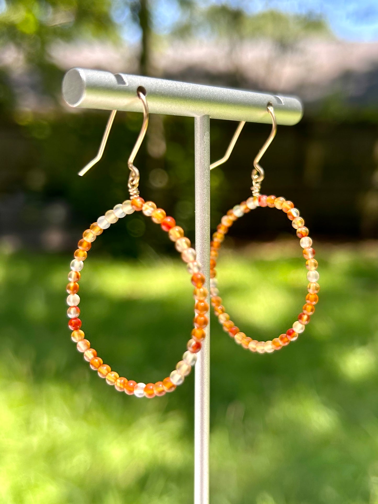 Carnelian Gemstone 14k Gold Filled Dangly Hoop Earrings