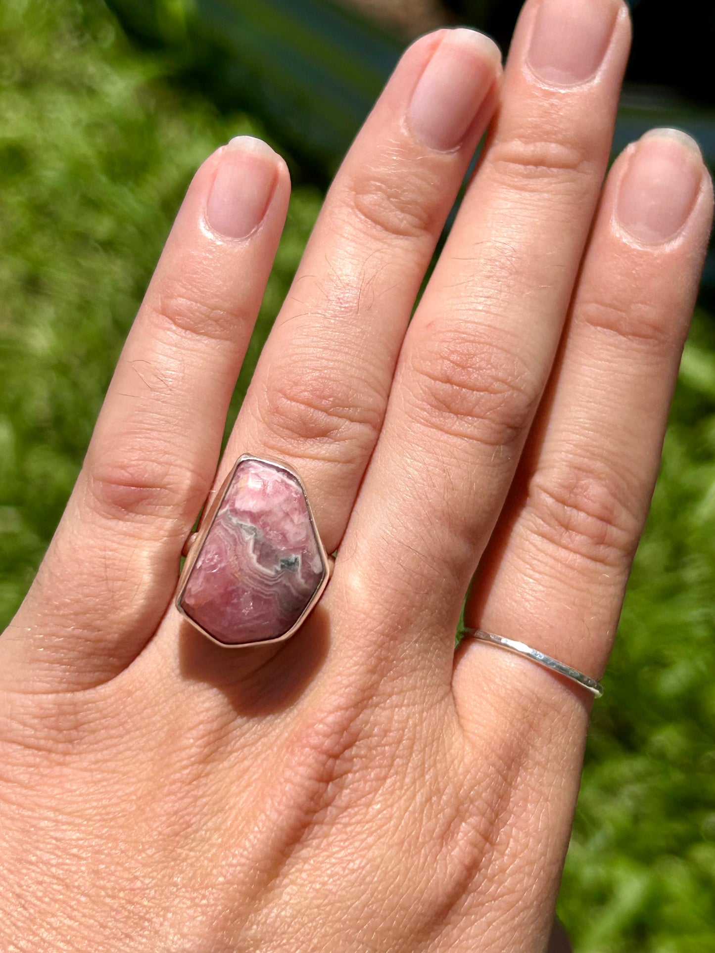 Rhodochrosite Sterling Silver Ring, Size 5.75