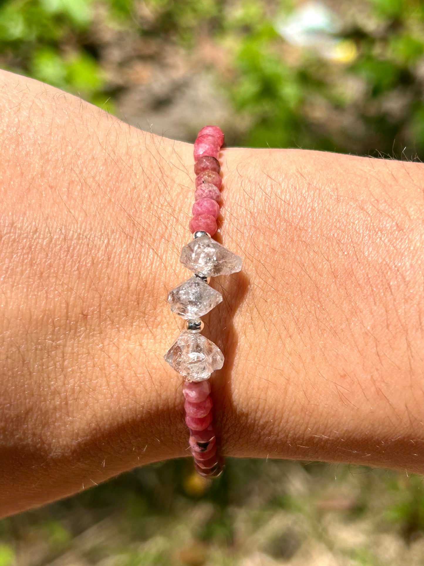 Genuine Herkimer Diamond Gemstone Beaded Bracelet with 925 Sterling Silver Spacer Beads (Iolite/Pietersite/Alalite/Topaz/Rhodonite)