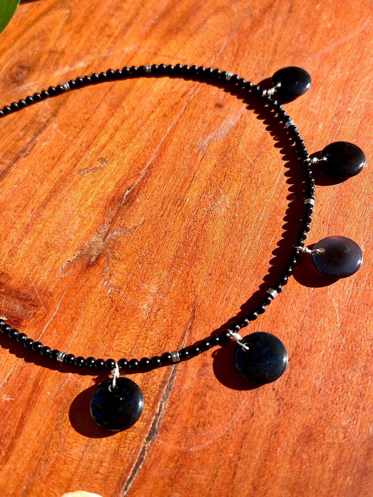 Black Onyx & Black Agate Disc Necklace & Earrings Set