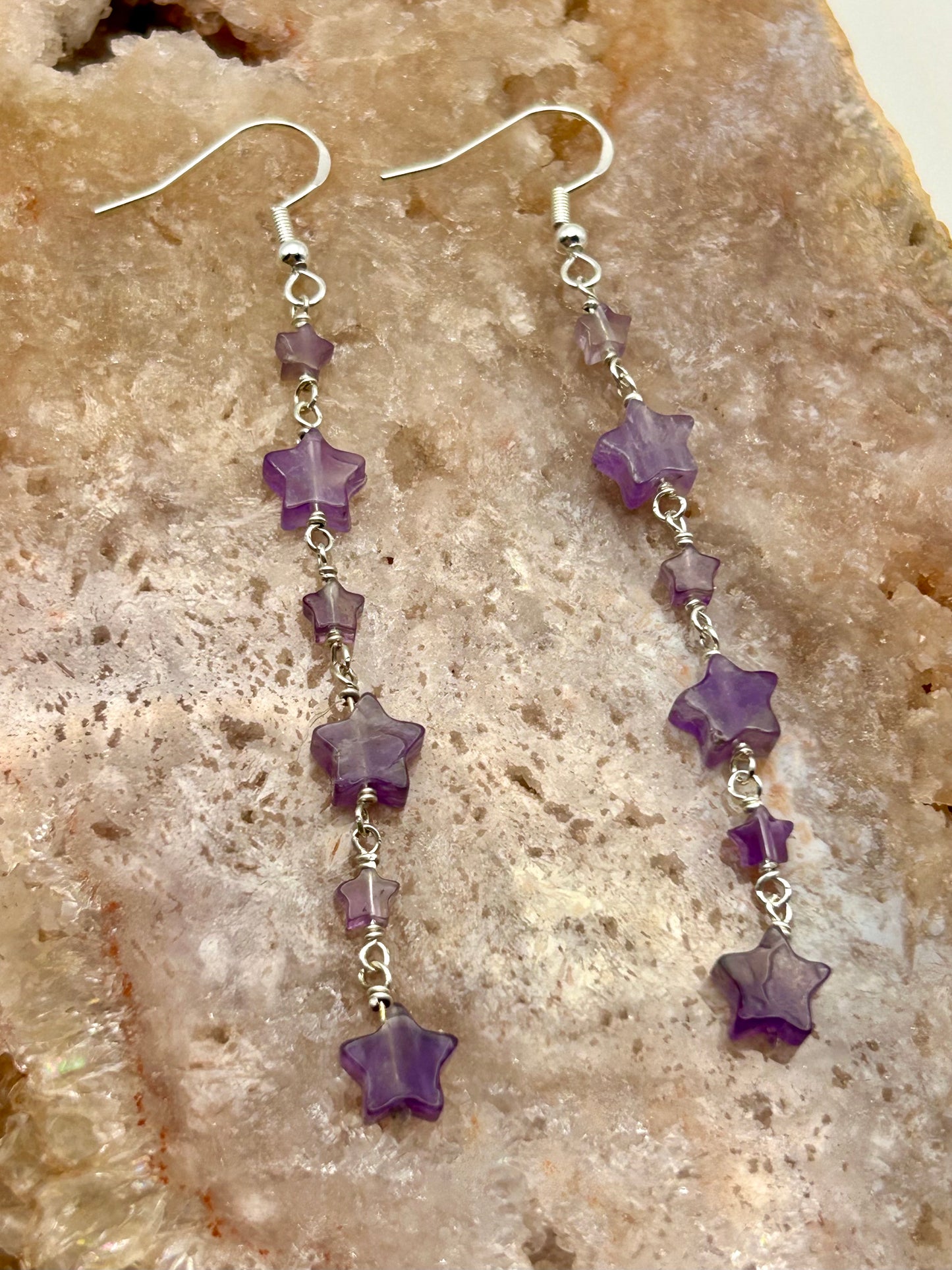 Amethyst Stars Gemstone Sterling Silver Dangly Earrings