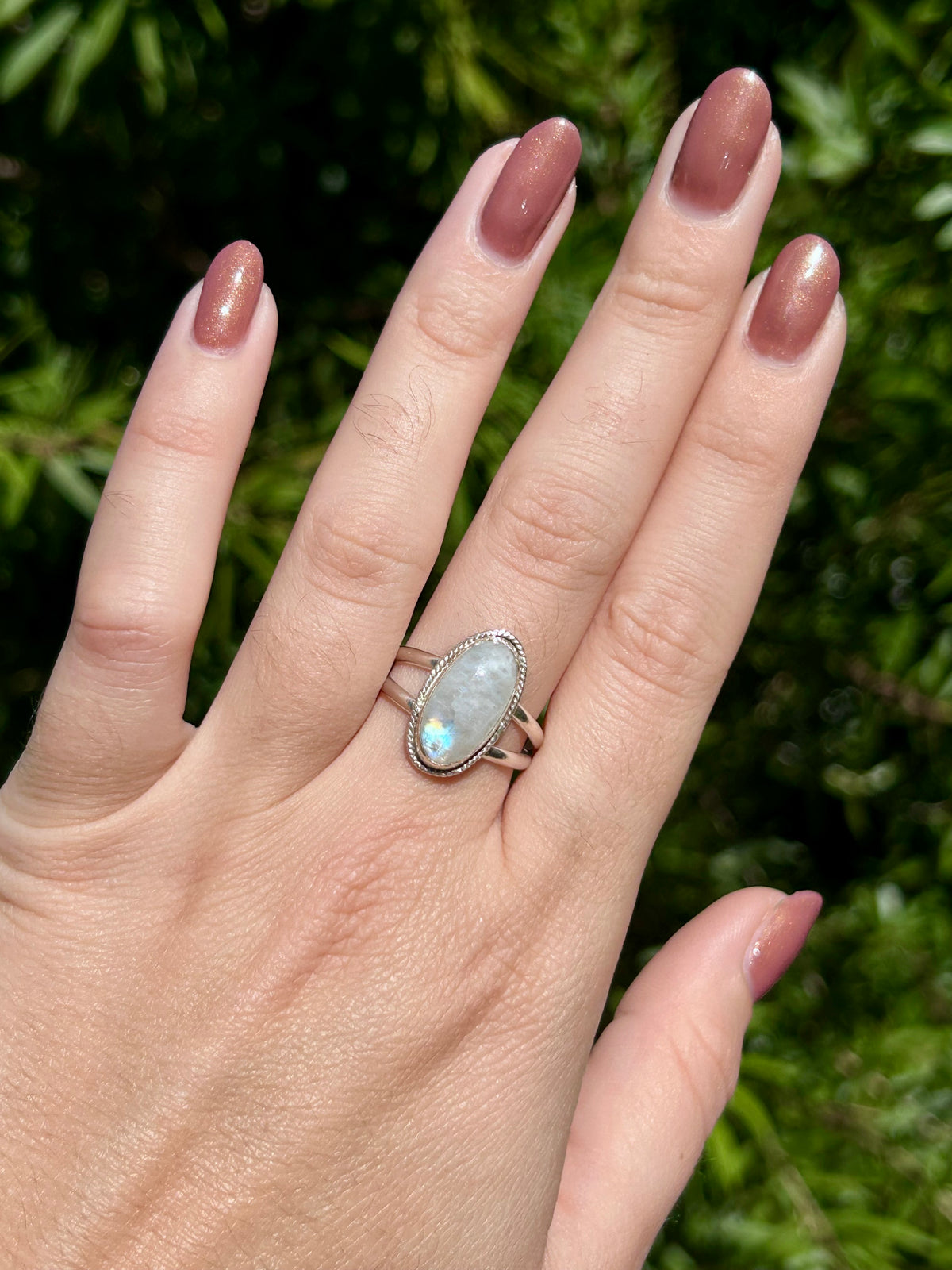 Rainbow Moonstone Sterling Silver Ring, Size 10