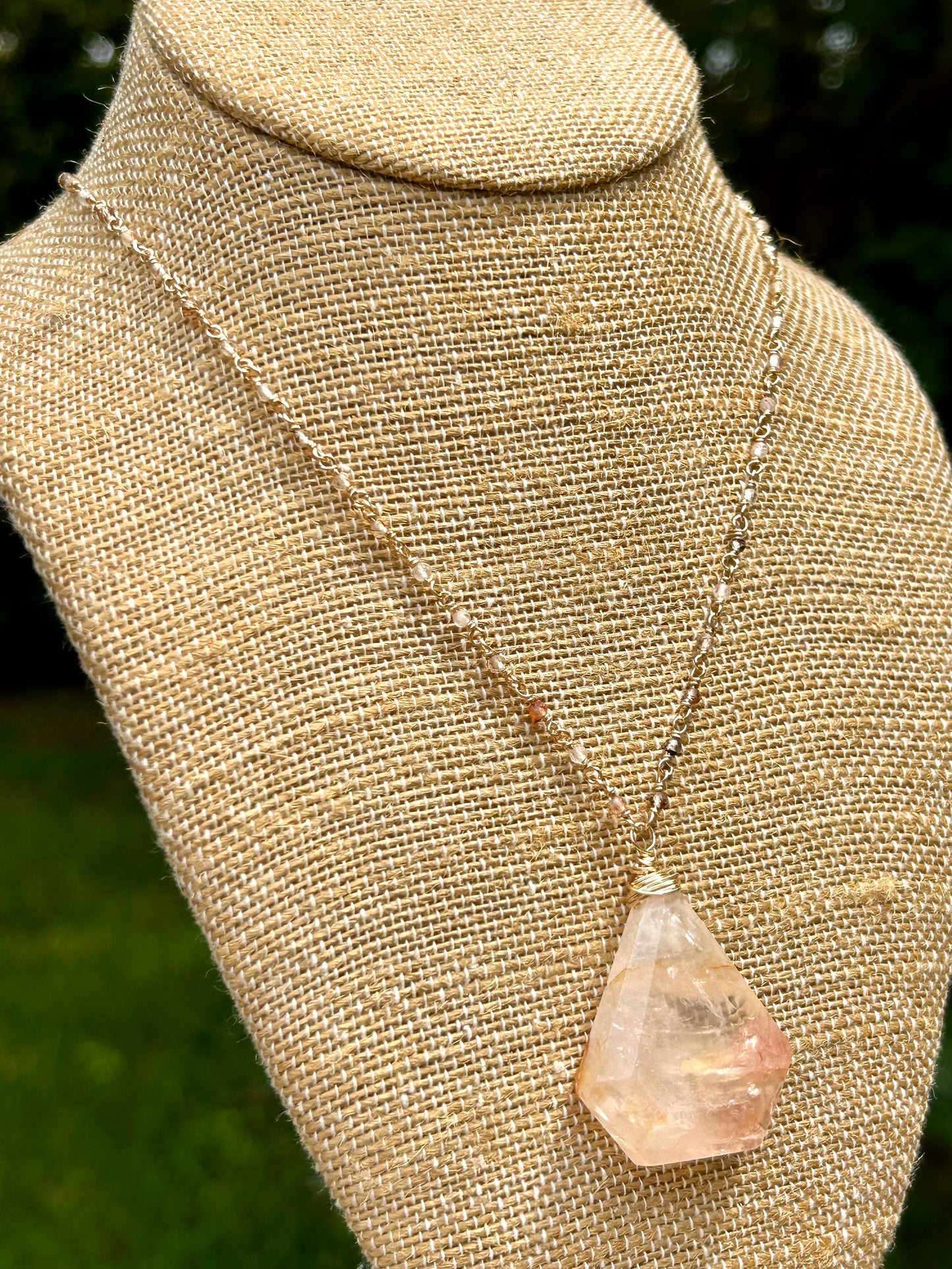 Brazilian Quartz & Copper Inclusion Quartz 14k Gold Fill Chain Link Gemstone Wire Wrapped Necklace