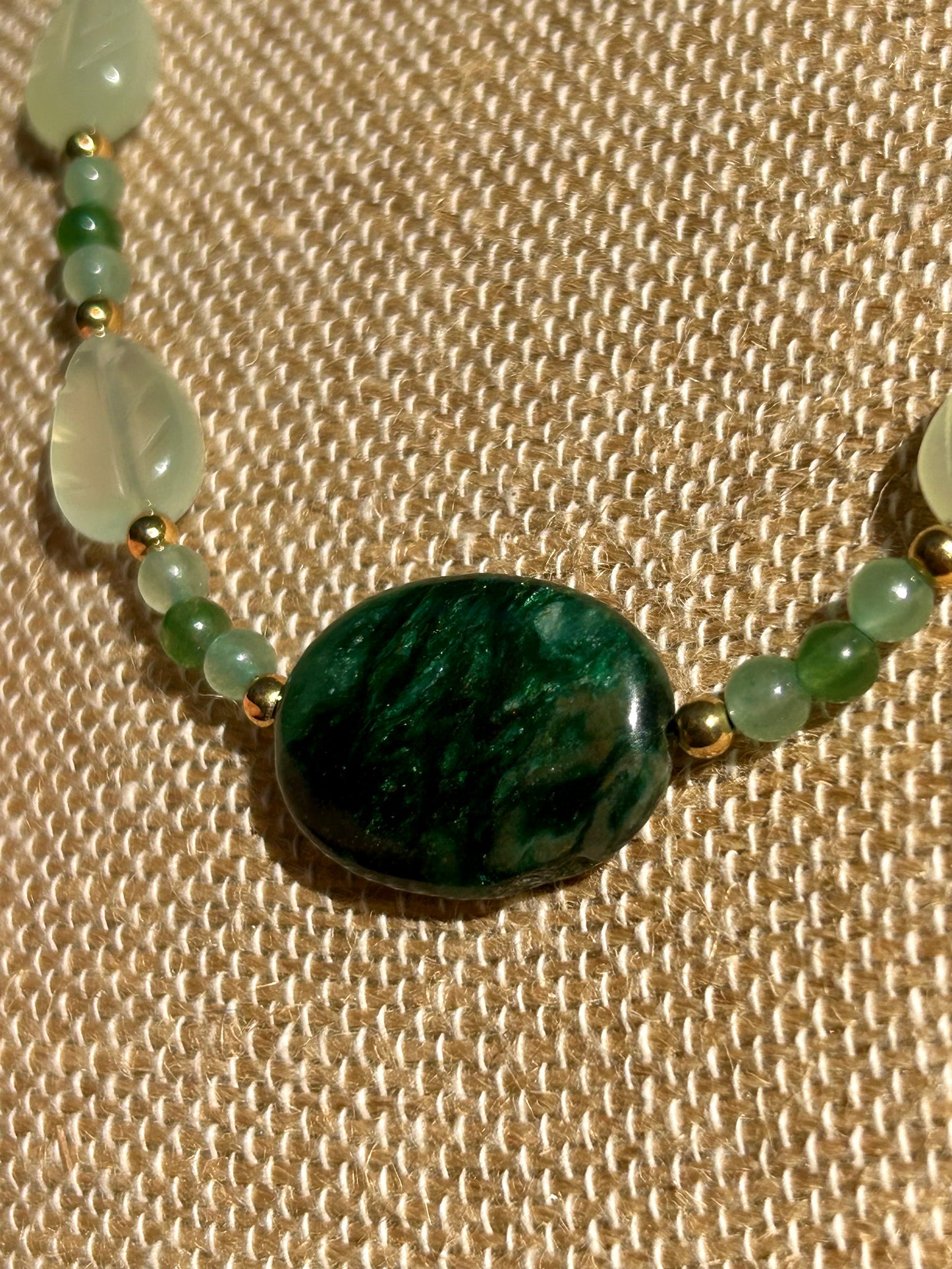 Maw-Sit-Sit, New Jade & Green Aventurine with Gold Accents Beaded Necklace