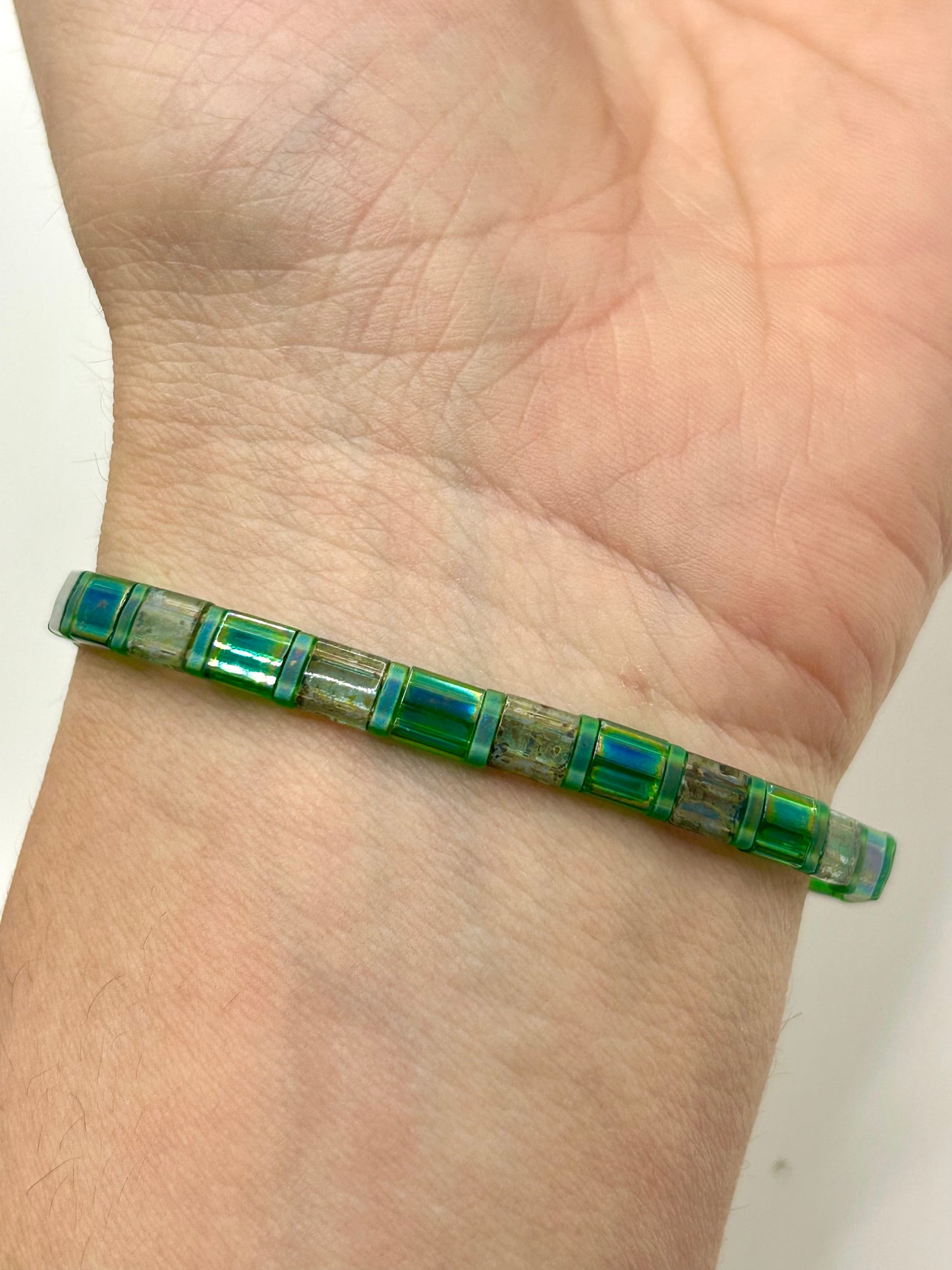 Earthy Neutrals Tila Glass Bead Elastic Bracelet Collection