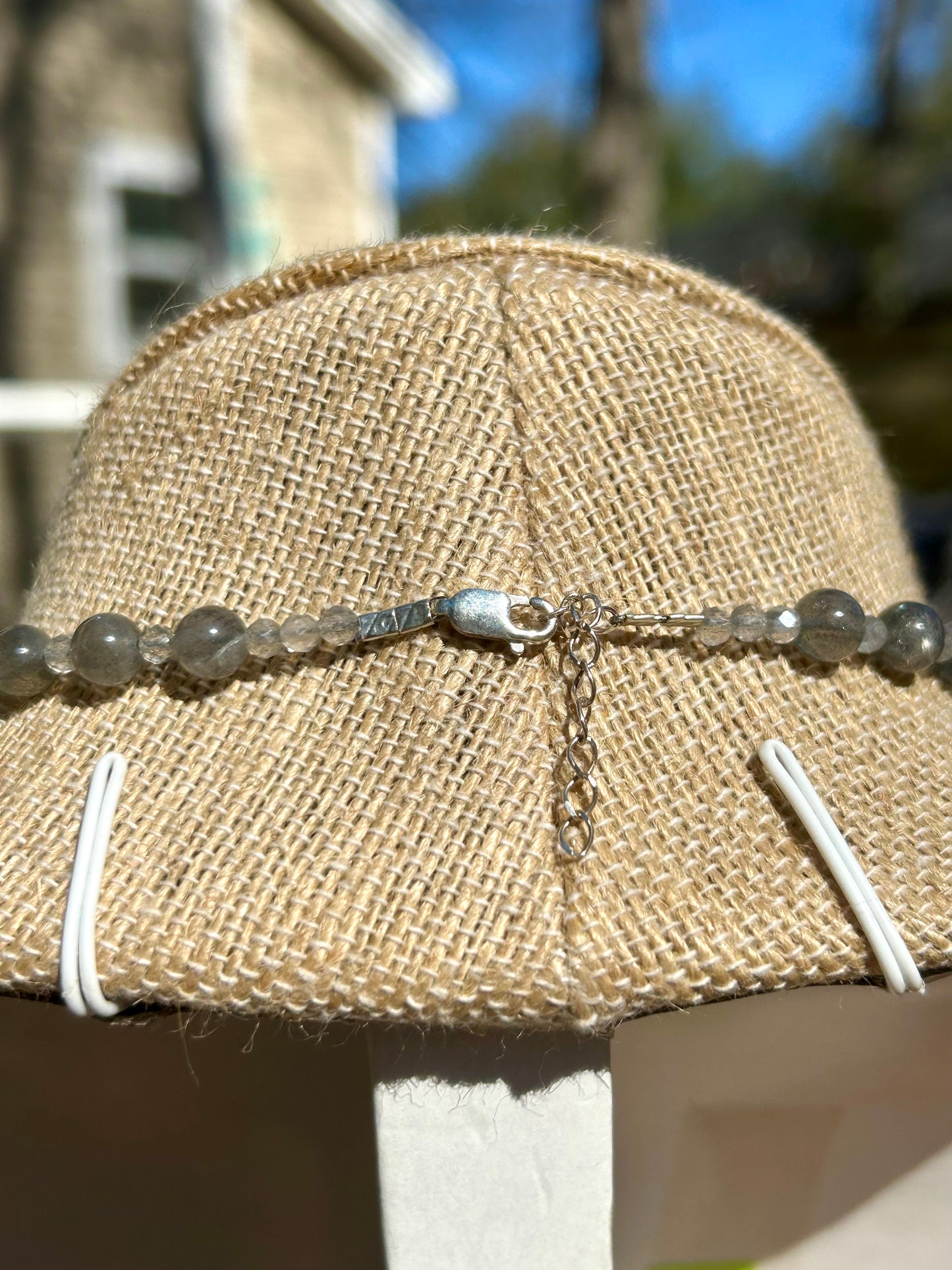 Labradorite Gemstone Sterling Silver Beaded Choker Necklace