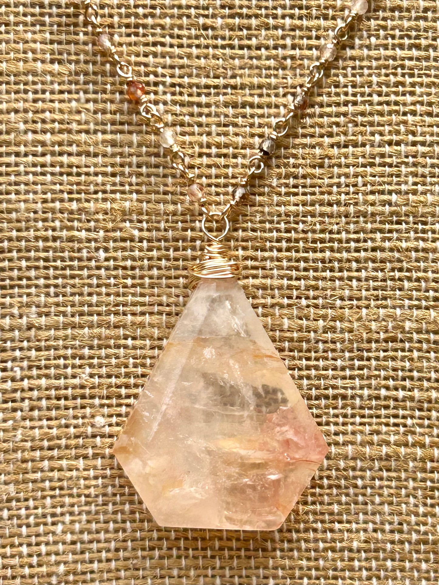 Brazilian Quartz & Copper Inclusion Quartz 14k Gold Fill Chain Link Gemstone Wire Wrapped Necklace