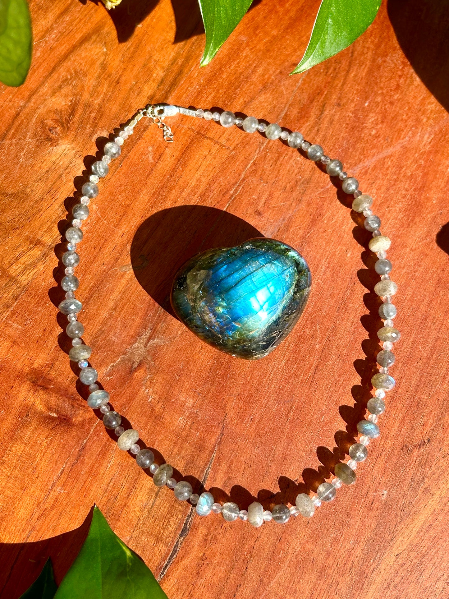 Labradorite Gemstone Sterling Silver Beaded Choker Necklace
