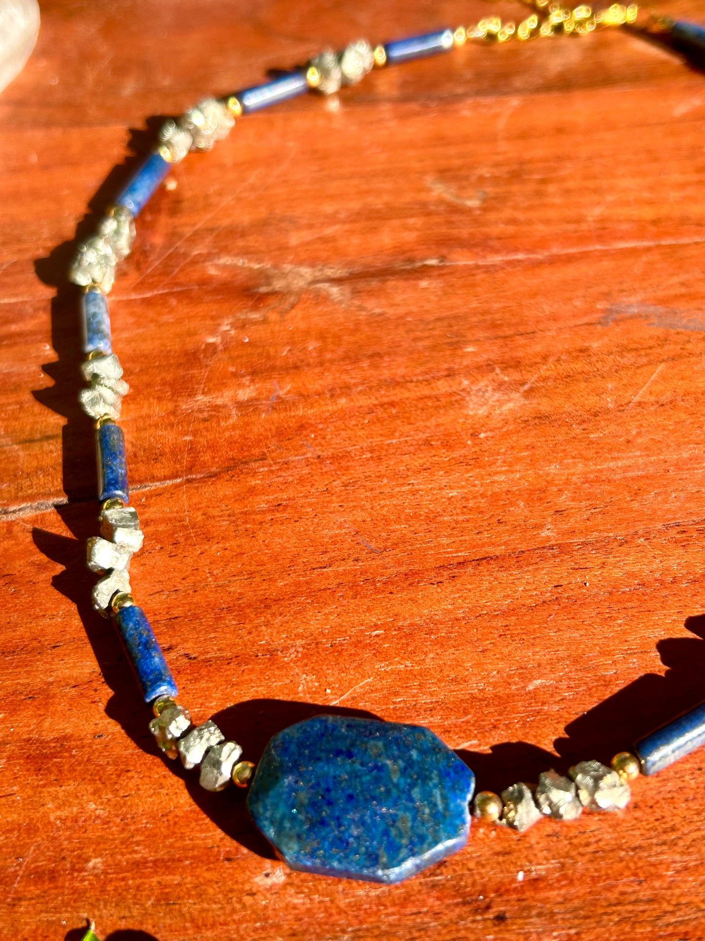 Lapis Lazuli & Pyrite with Gold Accents Beaded Necklace