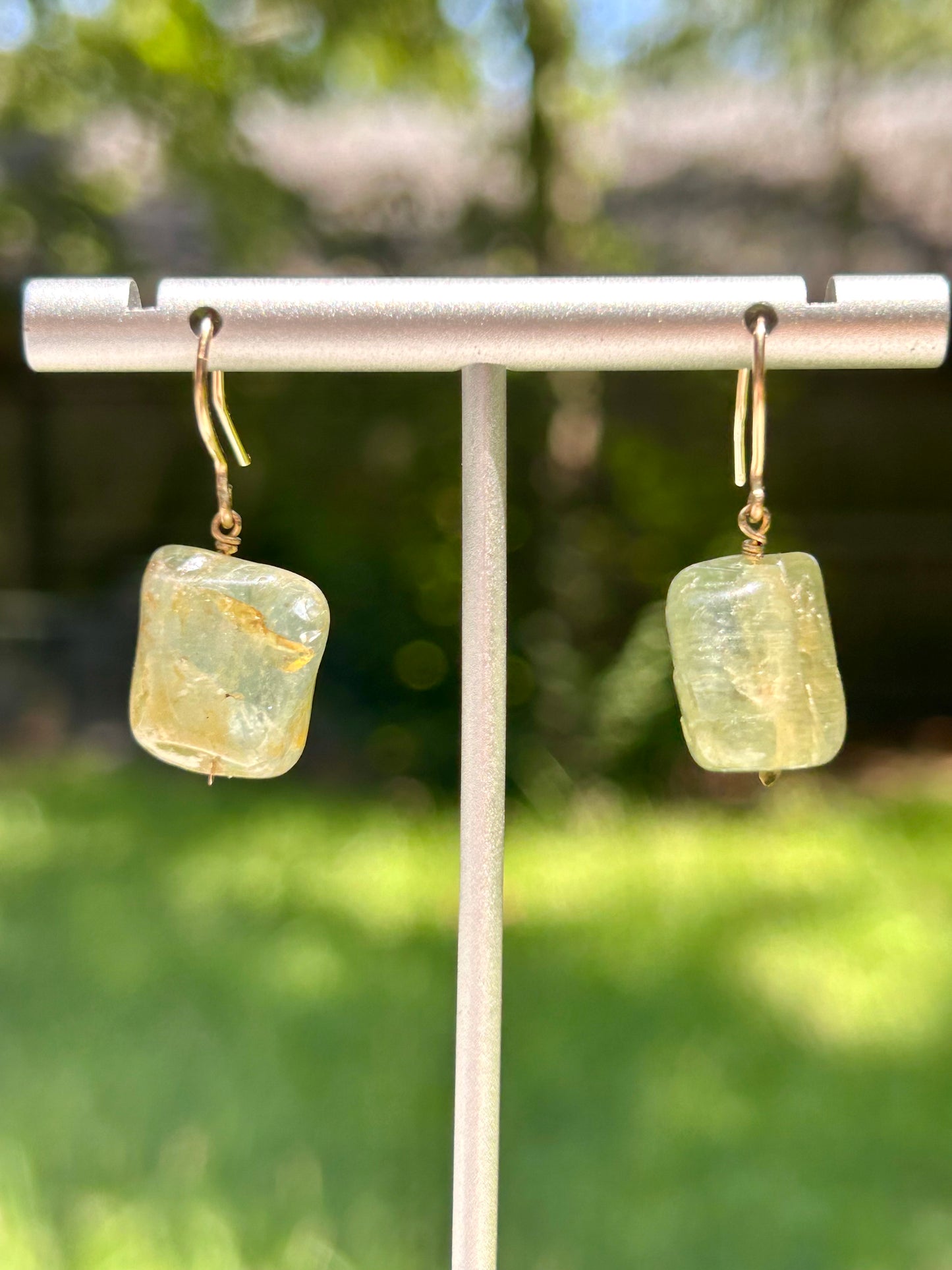 Moss Aquamarine Gemstone 14k Gold Filled Dangly Earrings