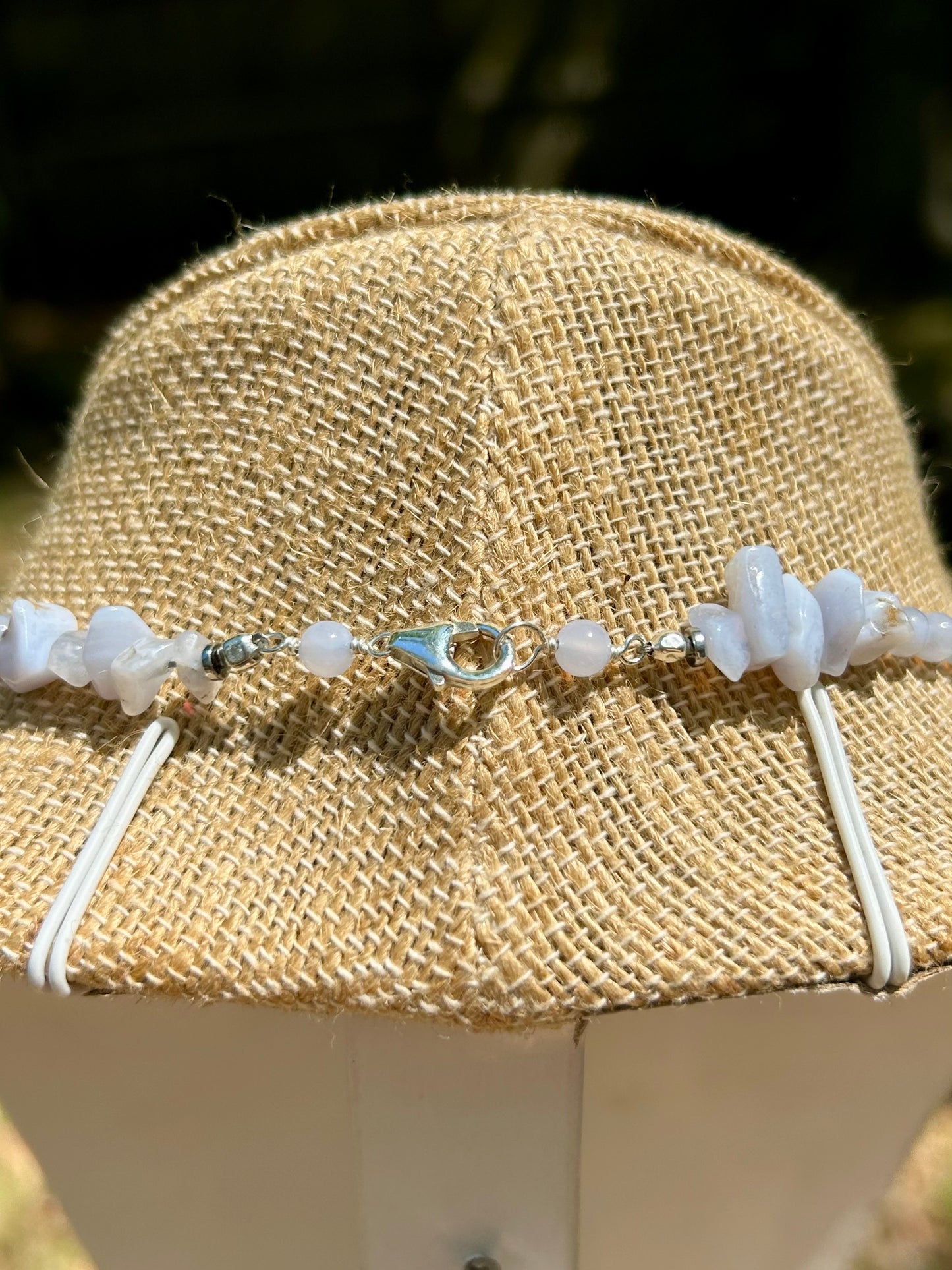 Blue Lace Agate Gemstone Beaded Choker Style Necklace