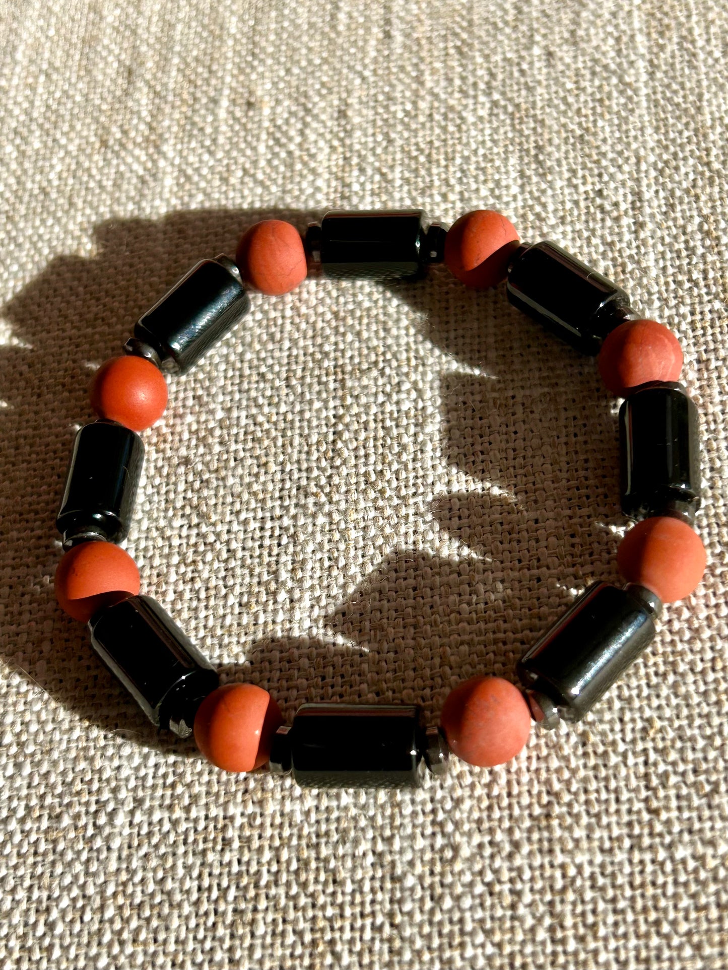 Black Onyx & Red Jasper Gemstone Bracelet