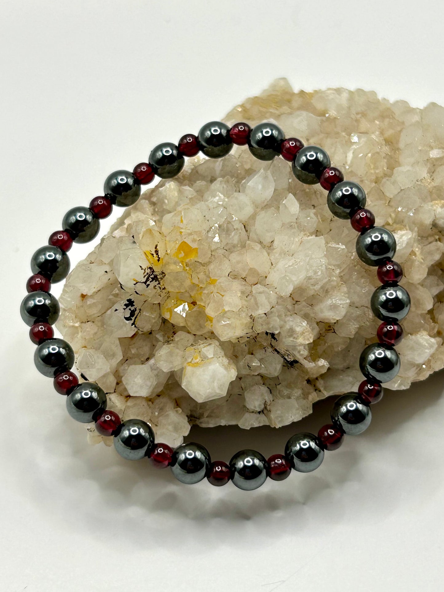Hematite & Garnet Gemstone Bracelet
