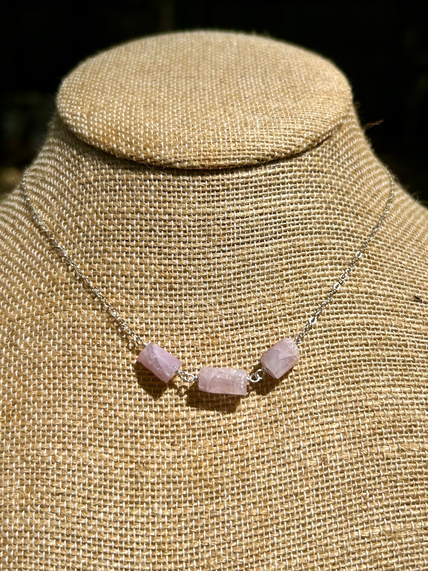 Kunzite Gemstone Sterling Silver Simple Chain Necklace