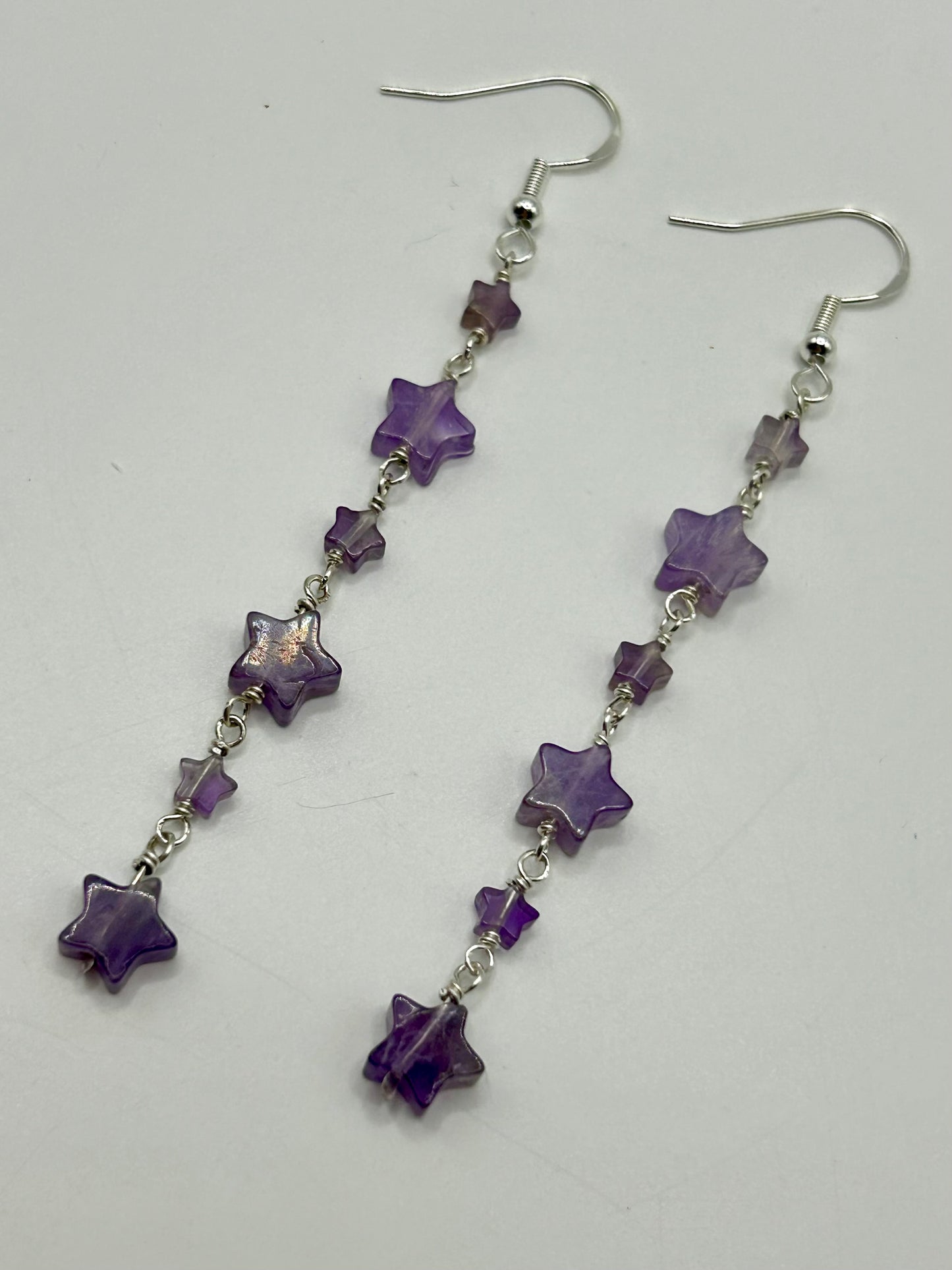 Amethyst Stars Gemstone Sterling Silver Dangly Earrings