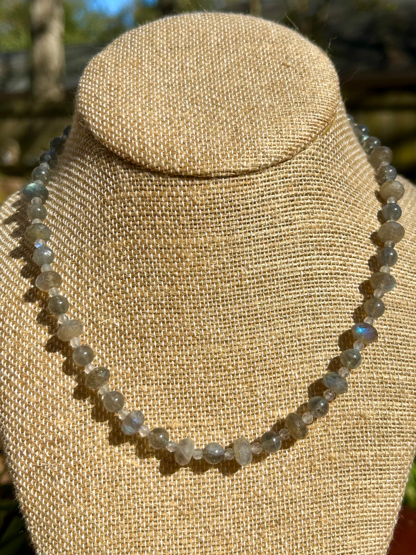 Labradorite Gemstone Sterling Silver Beaded Choker Necklace