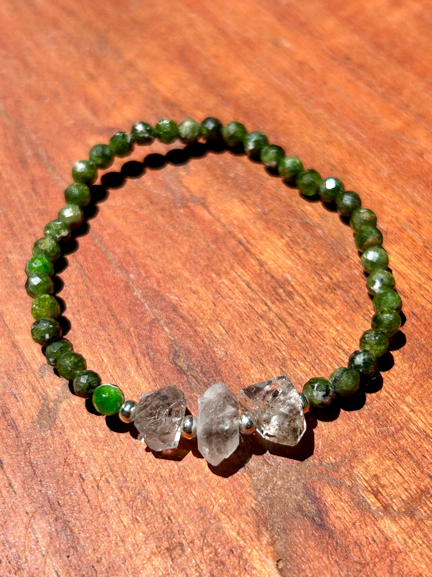 Genuine Herkimer Diamond Gemstone Beaded Bracelet with 925 Sterling Silver Spacer Beads (Iolite/Pietersite/Alalite/Topaz/Rhodonite)