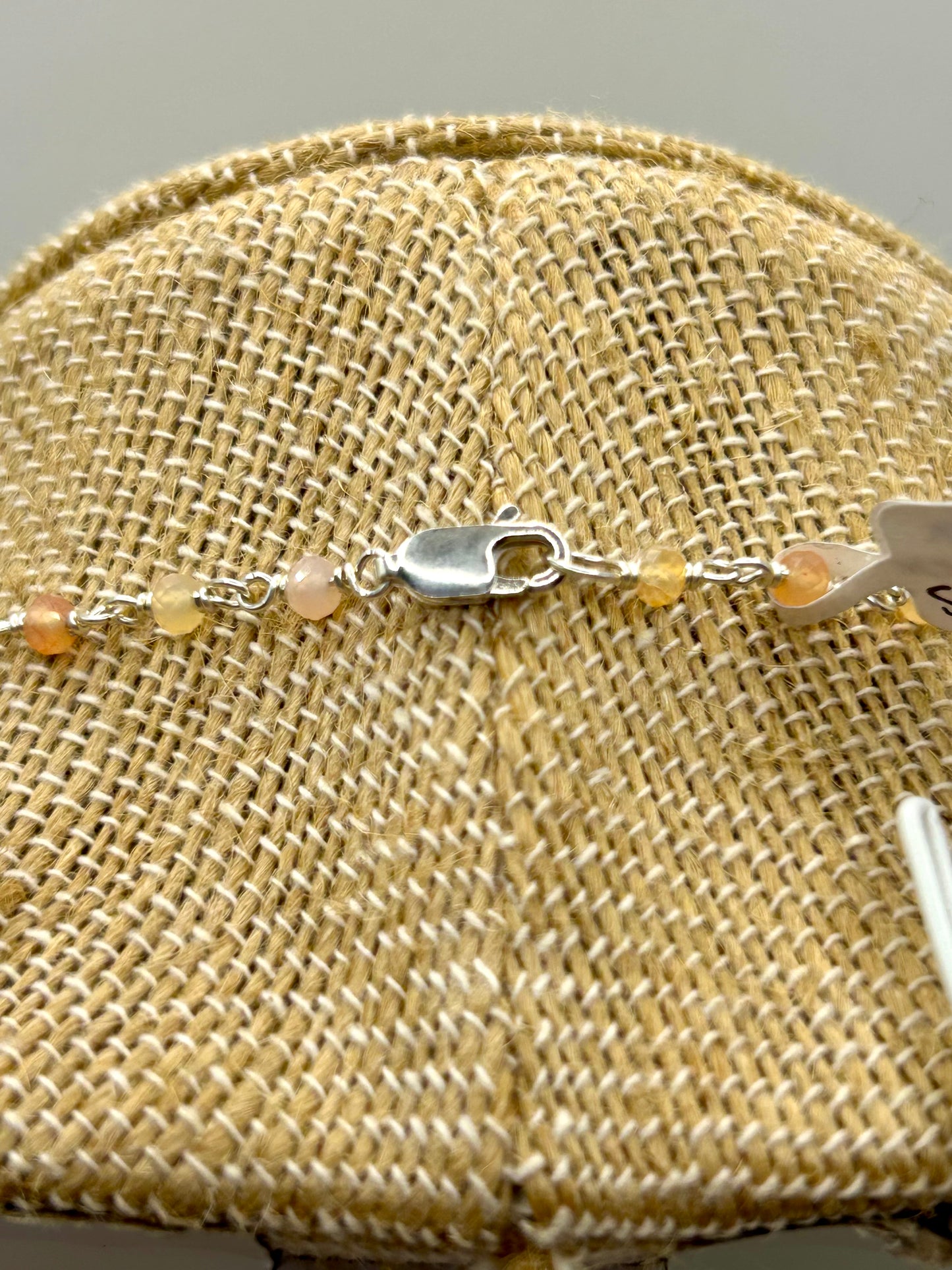 Botswana Agate & Flower Agate Gemstone Sterling Silver Chain Link Wire Wrapped Necklace