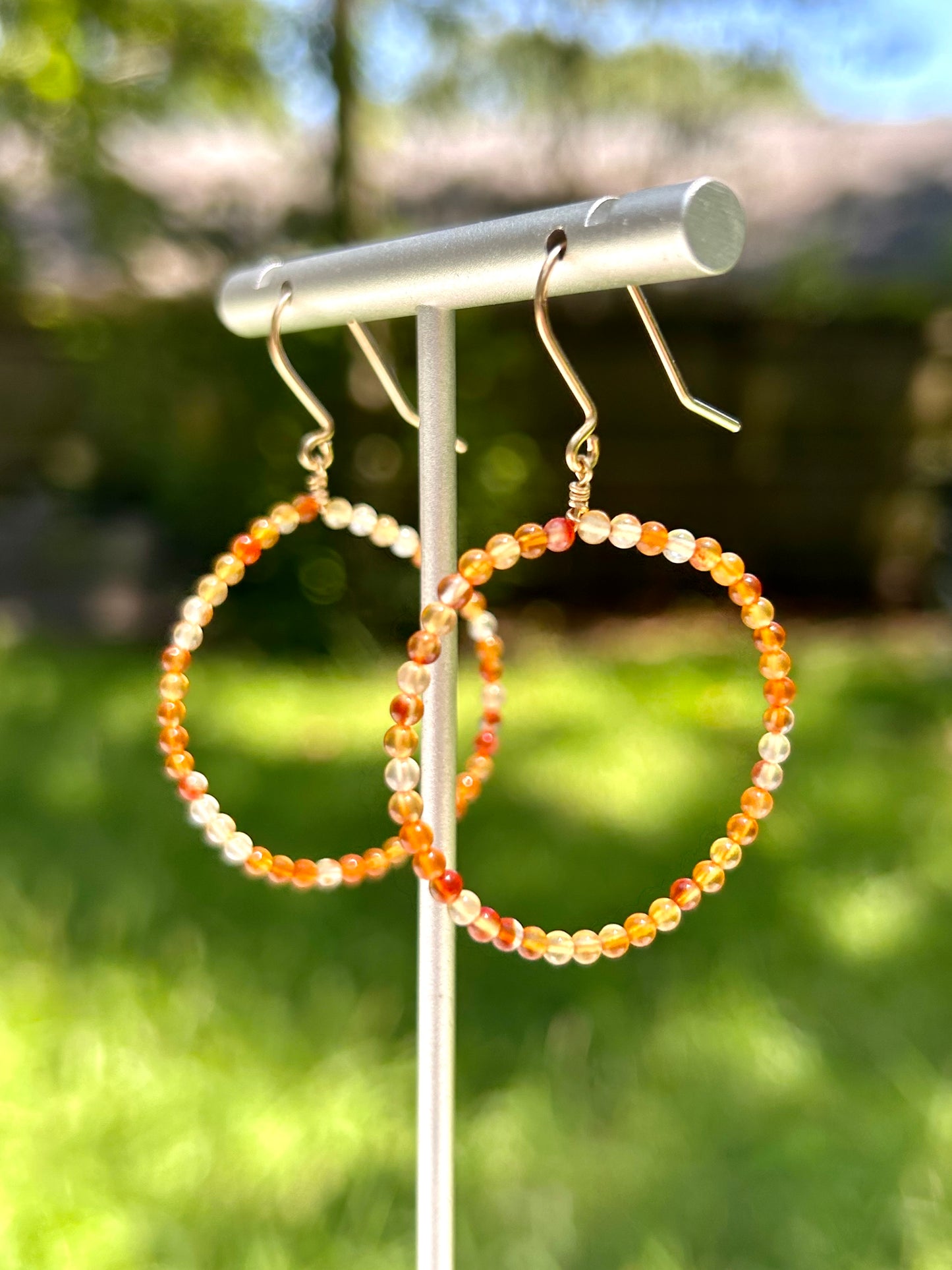Carnelian Gemstone 14k Gold Filled Dangly Hoop Earrings
