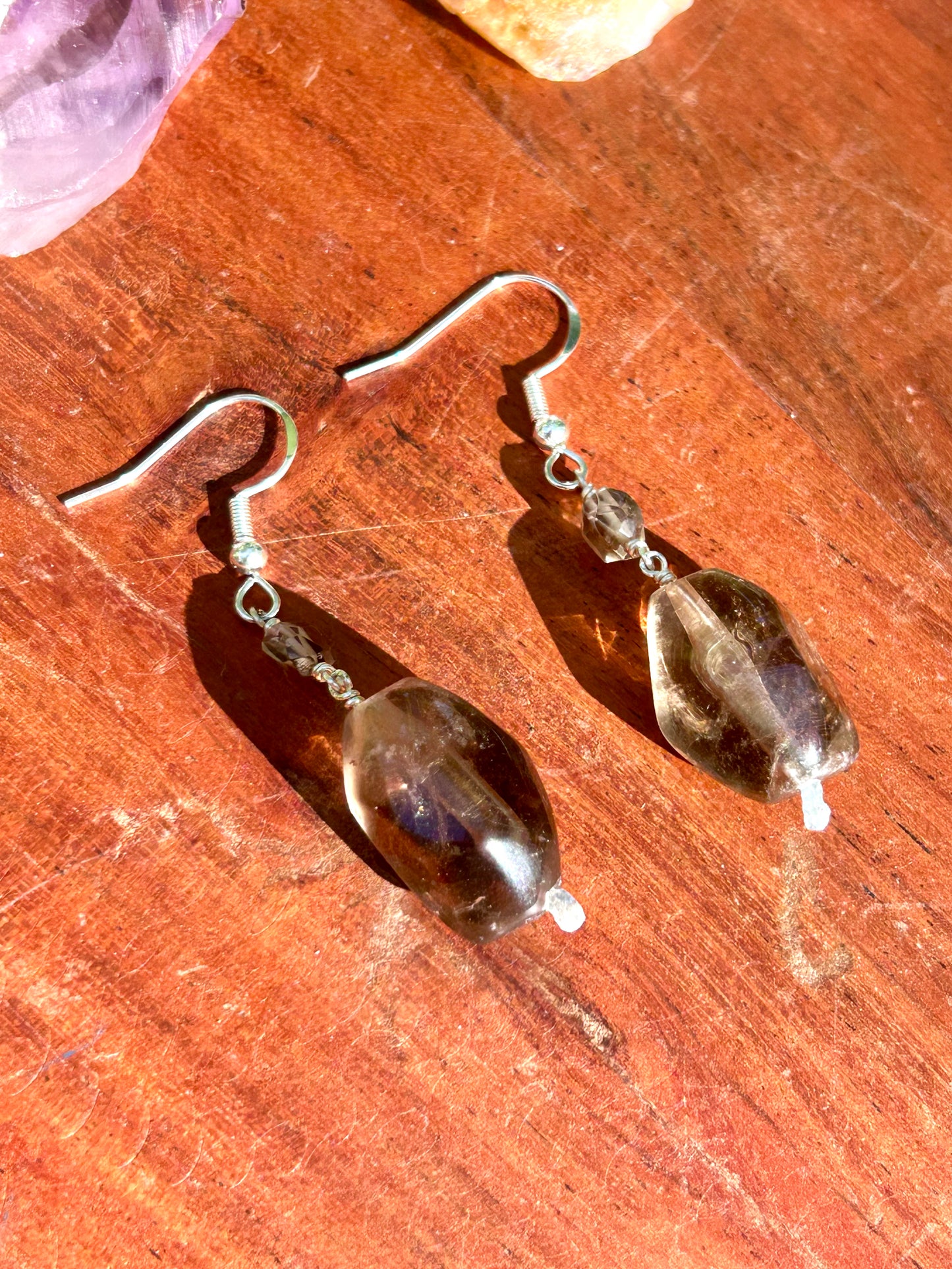Smoky Quartz Gemstone Sterling Silver Dangly Earrings