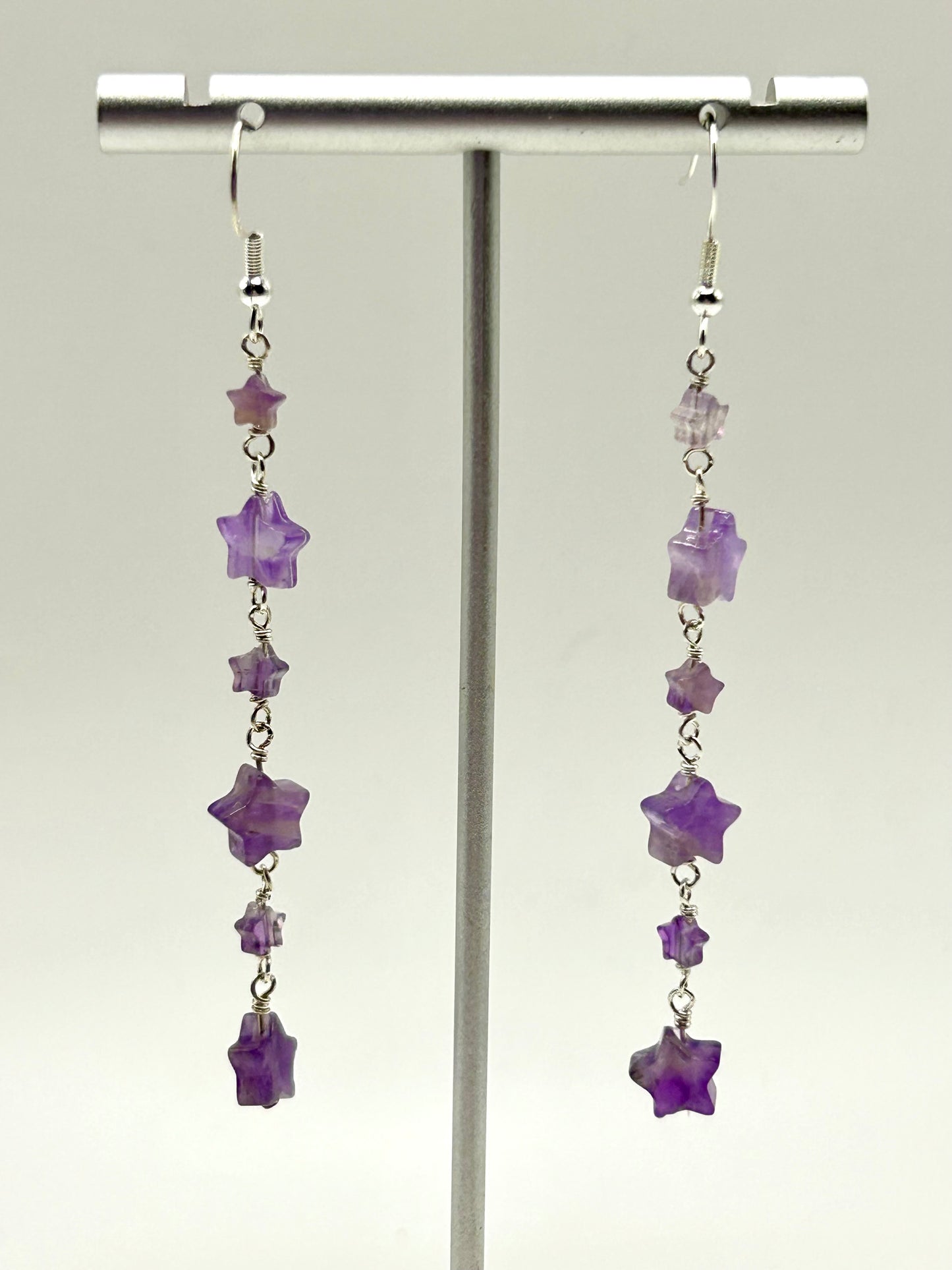 Amethyst Stars Gemstone Sterling Silver Dangly Earrings