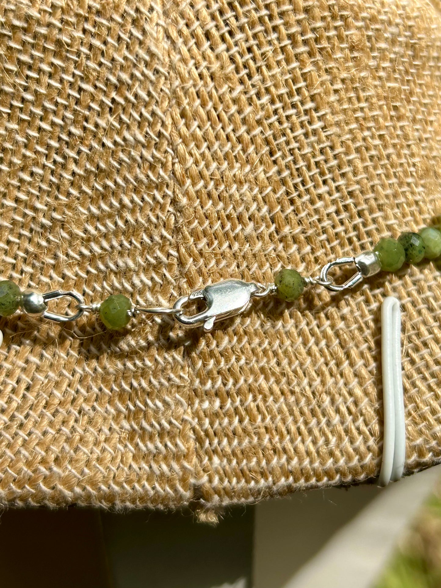 Nephrite Jade Gemstone Beaded Choker Style Necklace Sterling Silver