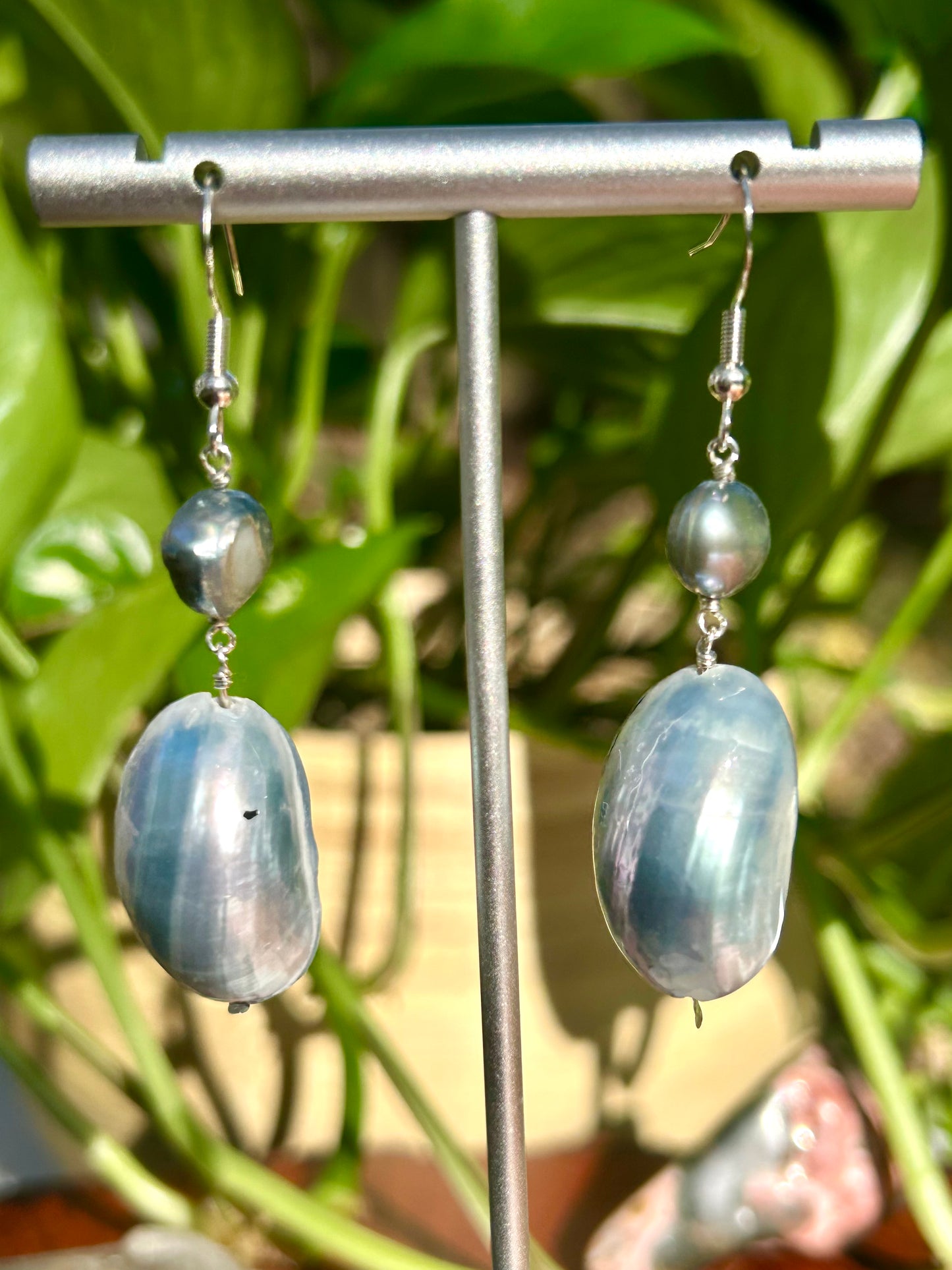 Pearl & Shell Sterling Silver Dangly Earrings