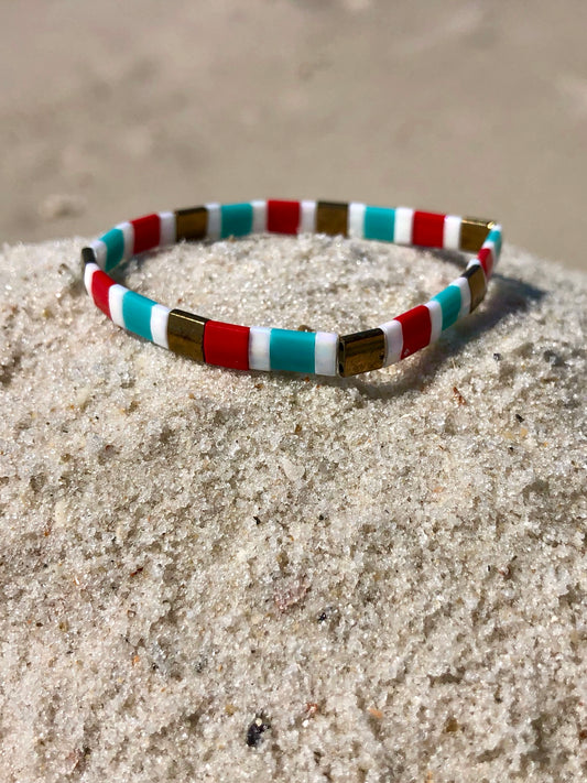 ‘Beach Days’ Tila Glass Bead Elastic Bracelet