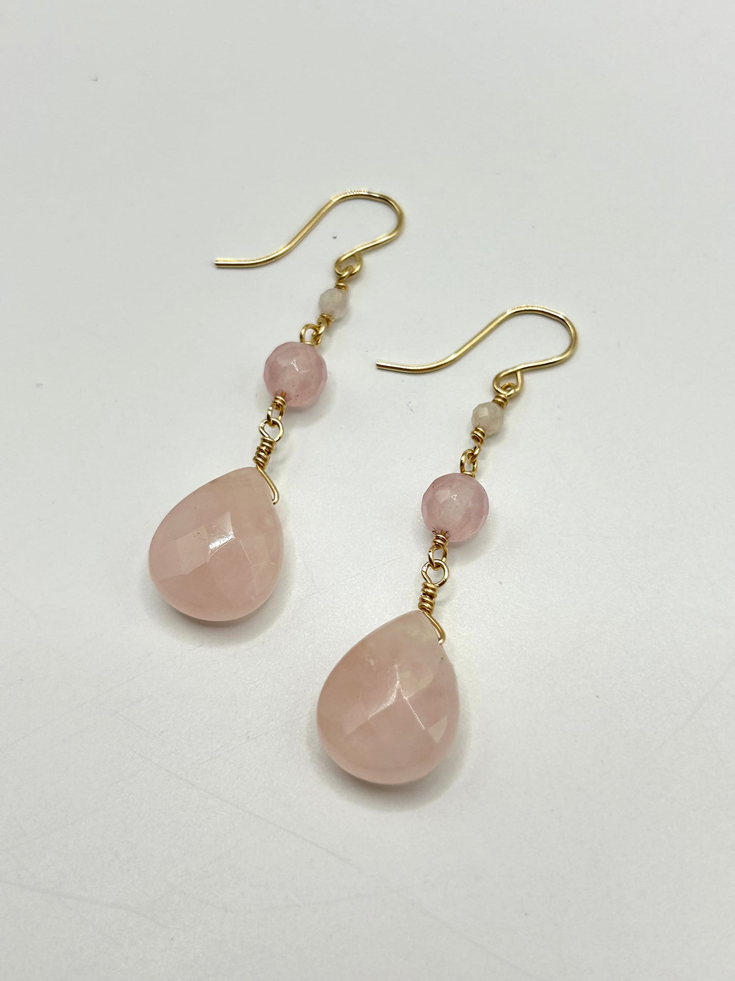 Rose Quartz & Morganite Gemstone 14k Gold Filled Dangly Earrings