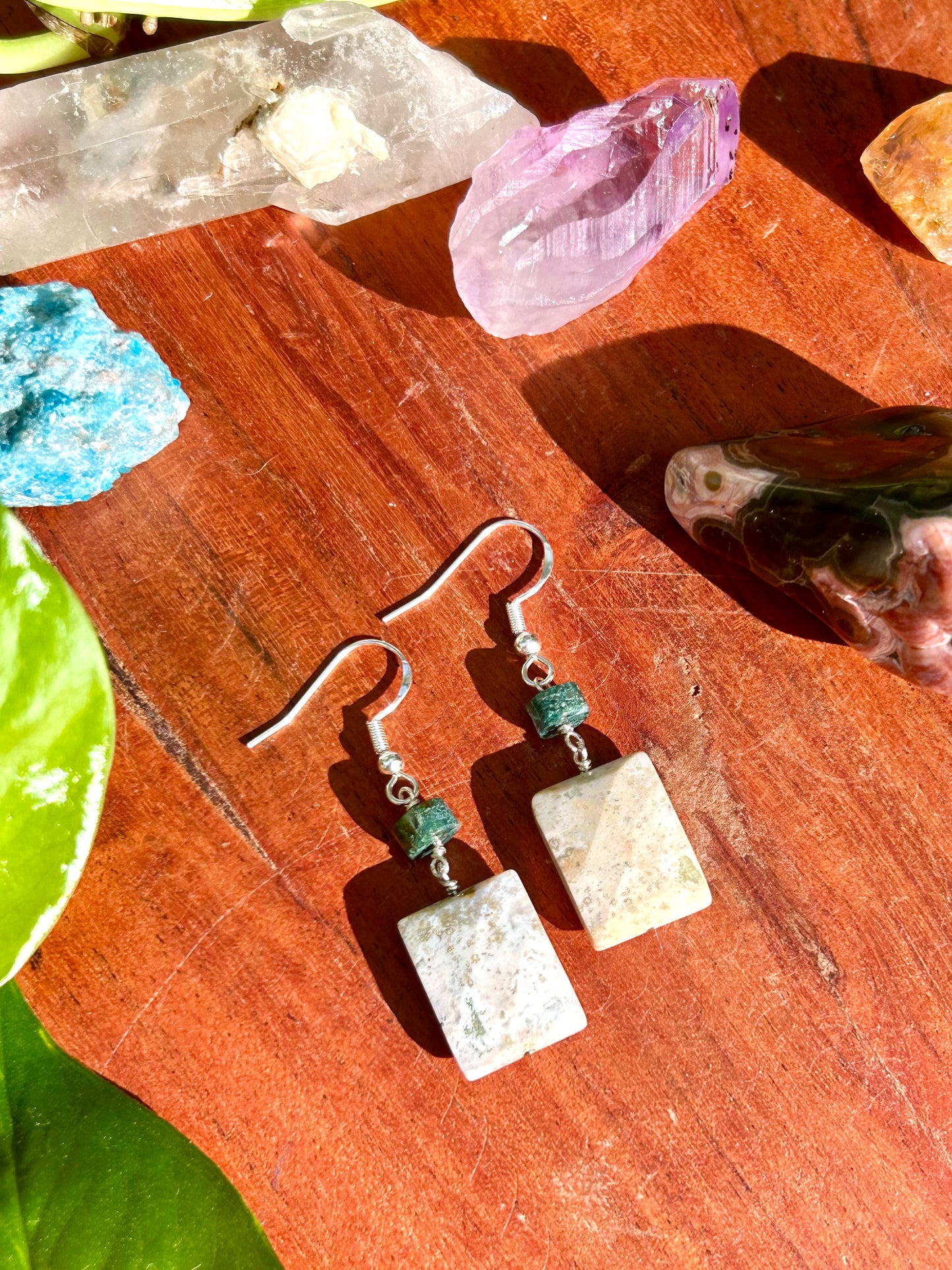 Ocean Jasper & Fancy Jasper Gemstone Sterling Silver Dangly Earrings