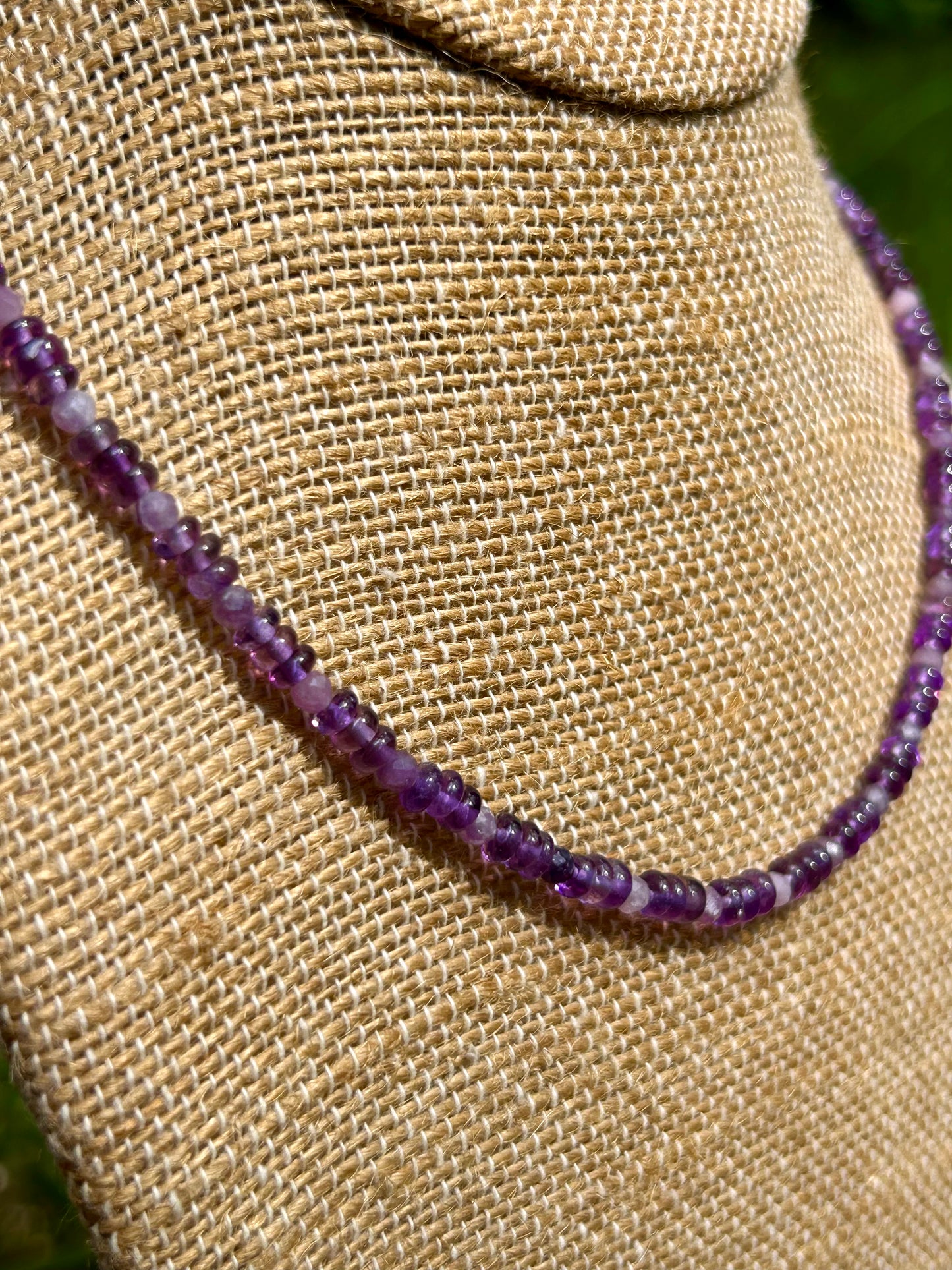 Amethyst & Lepidolite Gemstone Beaded Choker Style Necklace